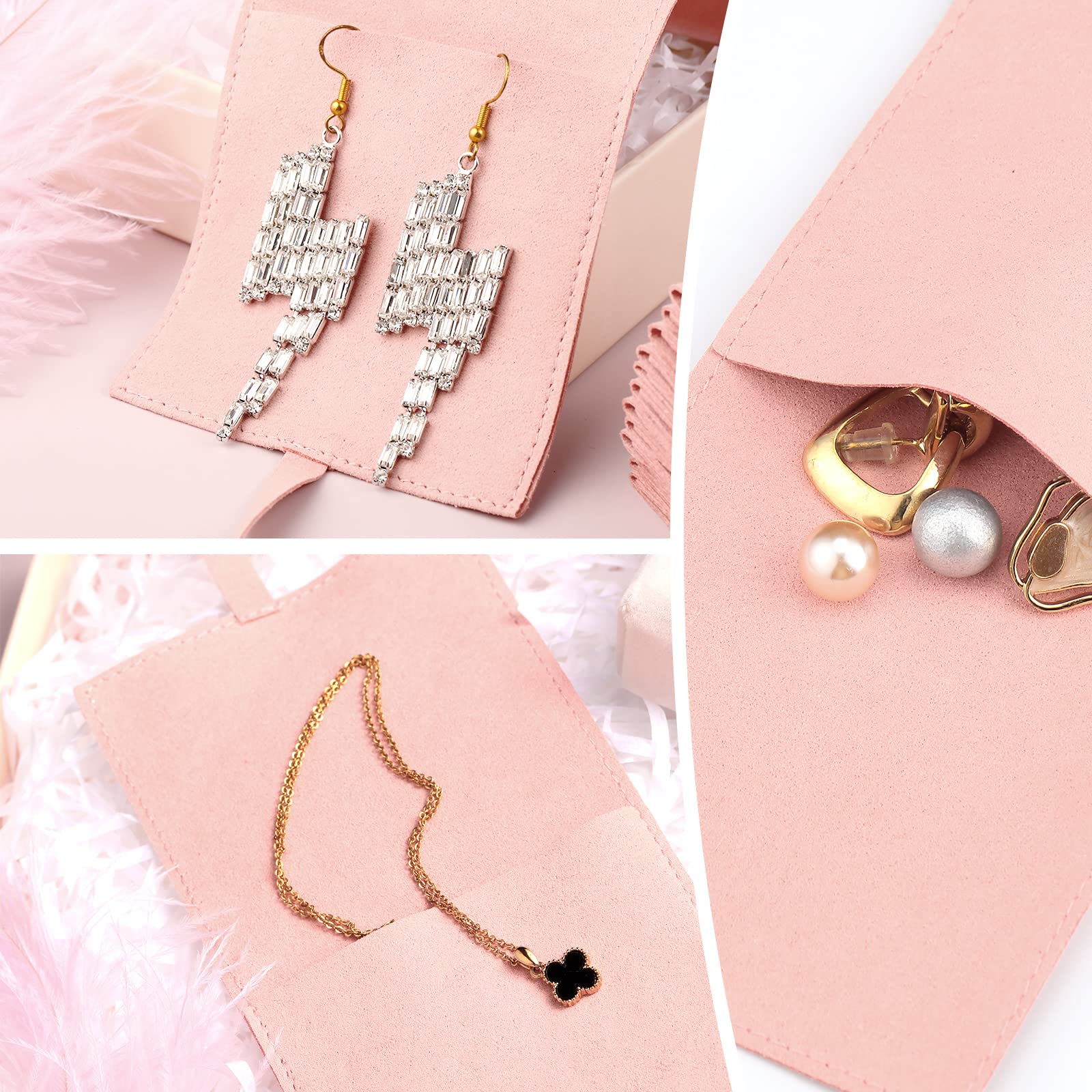 40 Pcs 8x8cm Microfiber Jewelry Pouches with Bow Tie - Soft Pink Luxury Gift Bags for Rings, Necklaces & Earrings - Perfect for Wedding Favors, Bridesmaid Gifts & Jewelry Storage