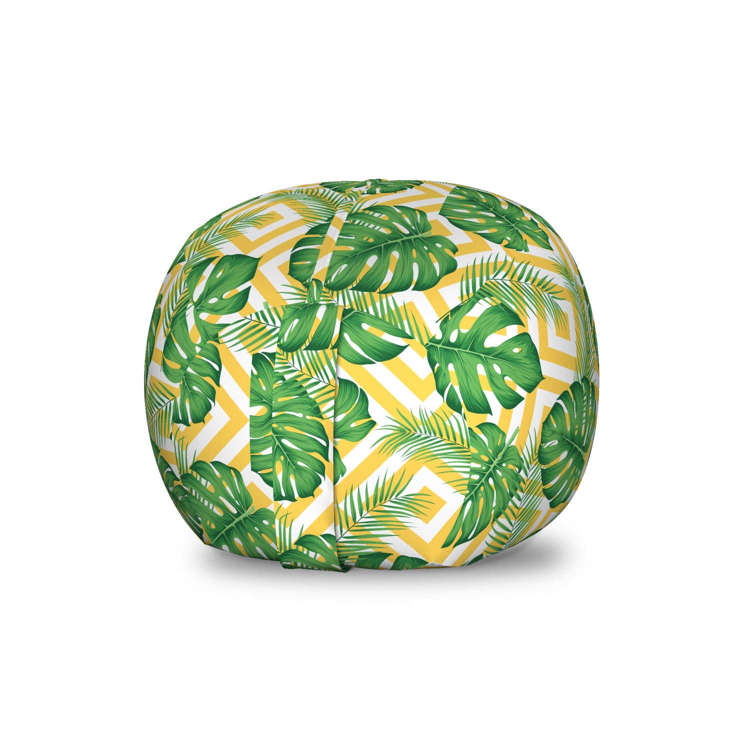 Ambesonne Exotic Storage Toy Bag Chair - Tropical Monstera Silhouette Geometric Pattern, Washable Stuffed Animal Organizer for Kids Room, Small Size in Fern Green & Mustard - Perfect for Playroom Storage, Nursery Organization and Home Decor