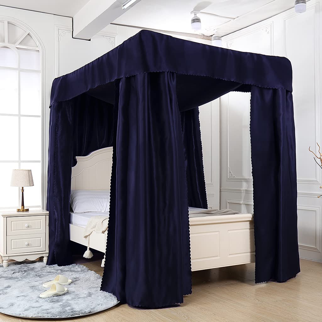 Elegant Solid Blue 4-Poster Bed Canopy with Curtains - Twin Size Bedroom Decor for Adults, Girls & Boys - Perfect for Kids Room, Nursery or Gift (1 Set, Blue) | Create a Dreamy Bedroom Retreat & Princess Castle Theme