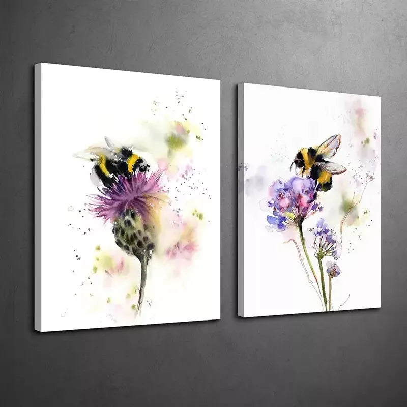 2-Piece Bumblebee on Wildflowers Framed Wall Art Set - 50x75cm High Quality Canvas Print | Australian Made | Ready to Hang | Perfect for Living Room, Bedroom & Office Decor