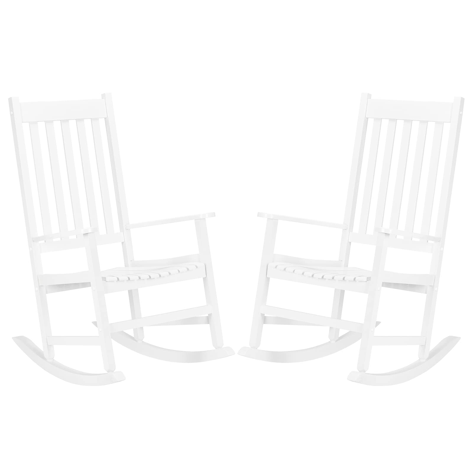 VINGLI 2-Piece Solid Wood Rocking Chairs Set - High Back Comfort Rocker for Relaxing - Perfect for Deck, Garden, Backyard, Porch - Indoor & Outdoor Use (White) - Ideal for Reading Nooks, Sunrooms & Patio Lounging