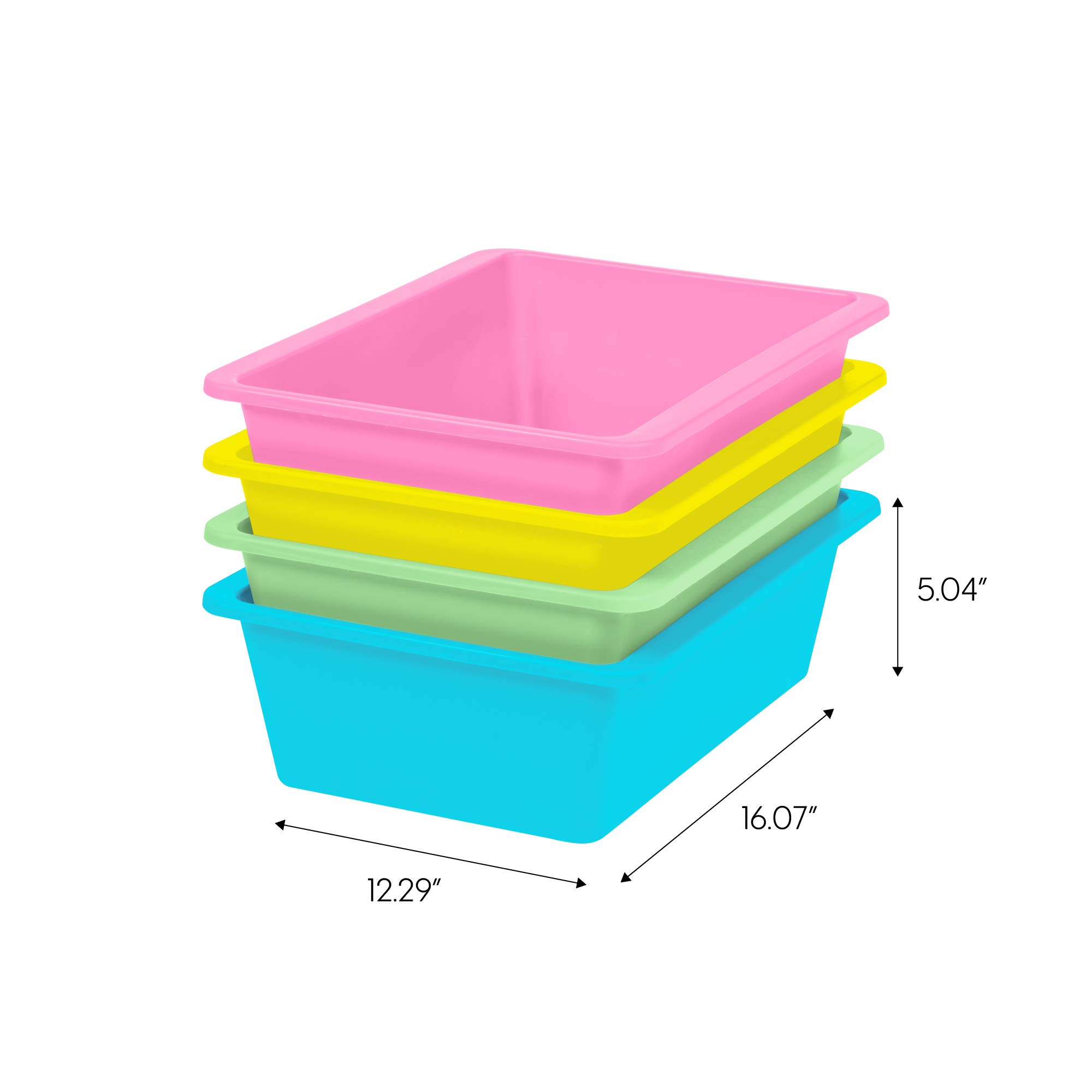 Pastel Plastic Storage Bins - 4 Pack Large Stackable Organizing Containers for Sensory Bins, Craft Supplies, Home Office & School Organization - Perfect for Kids' Toys, Art Materials & Classroom Storage