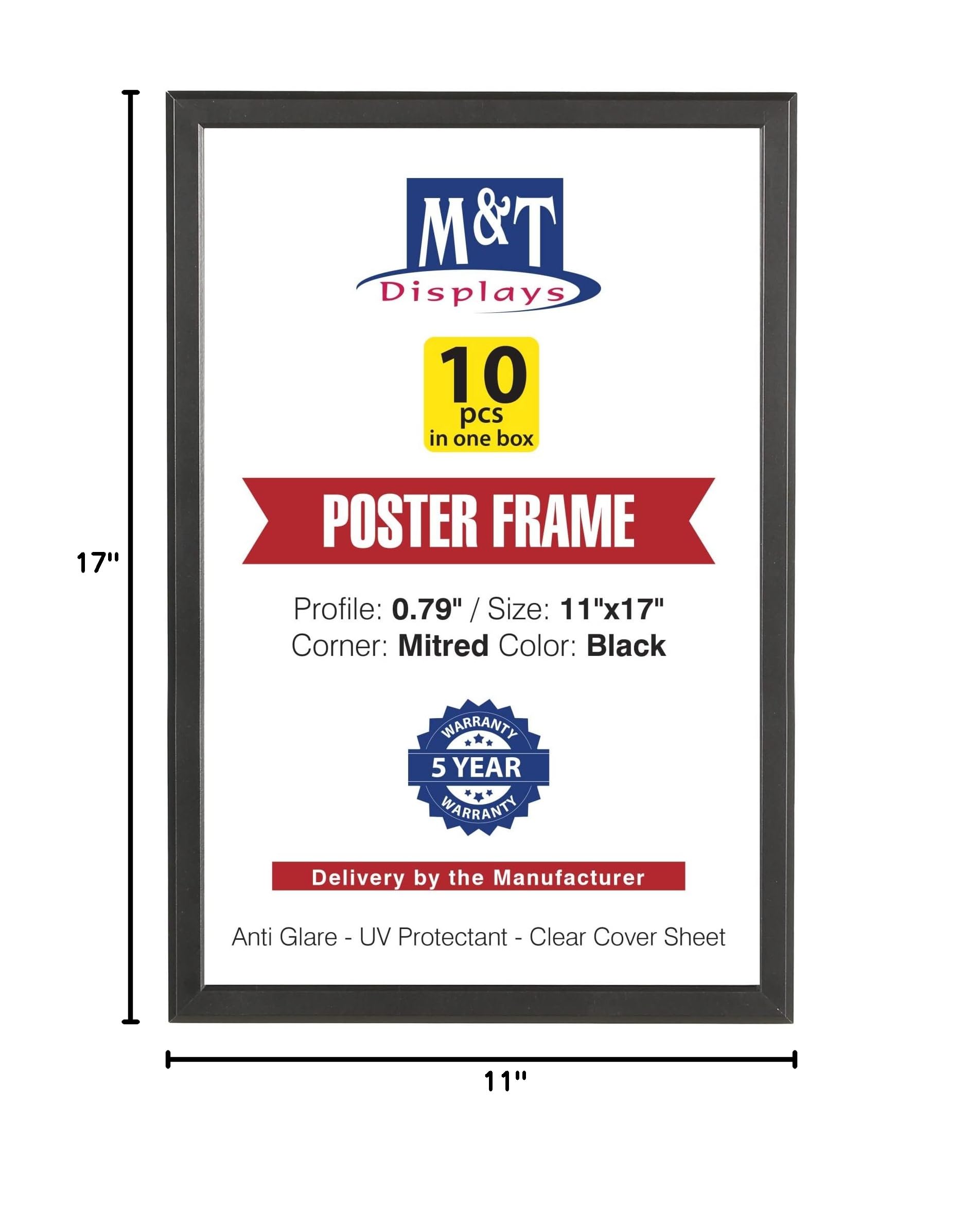 11x17 Picture Frame 10 Pack - Black Aluminum Poster Frame with Easy Front Loading, 0.79