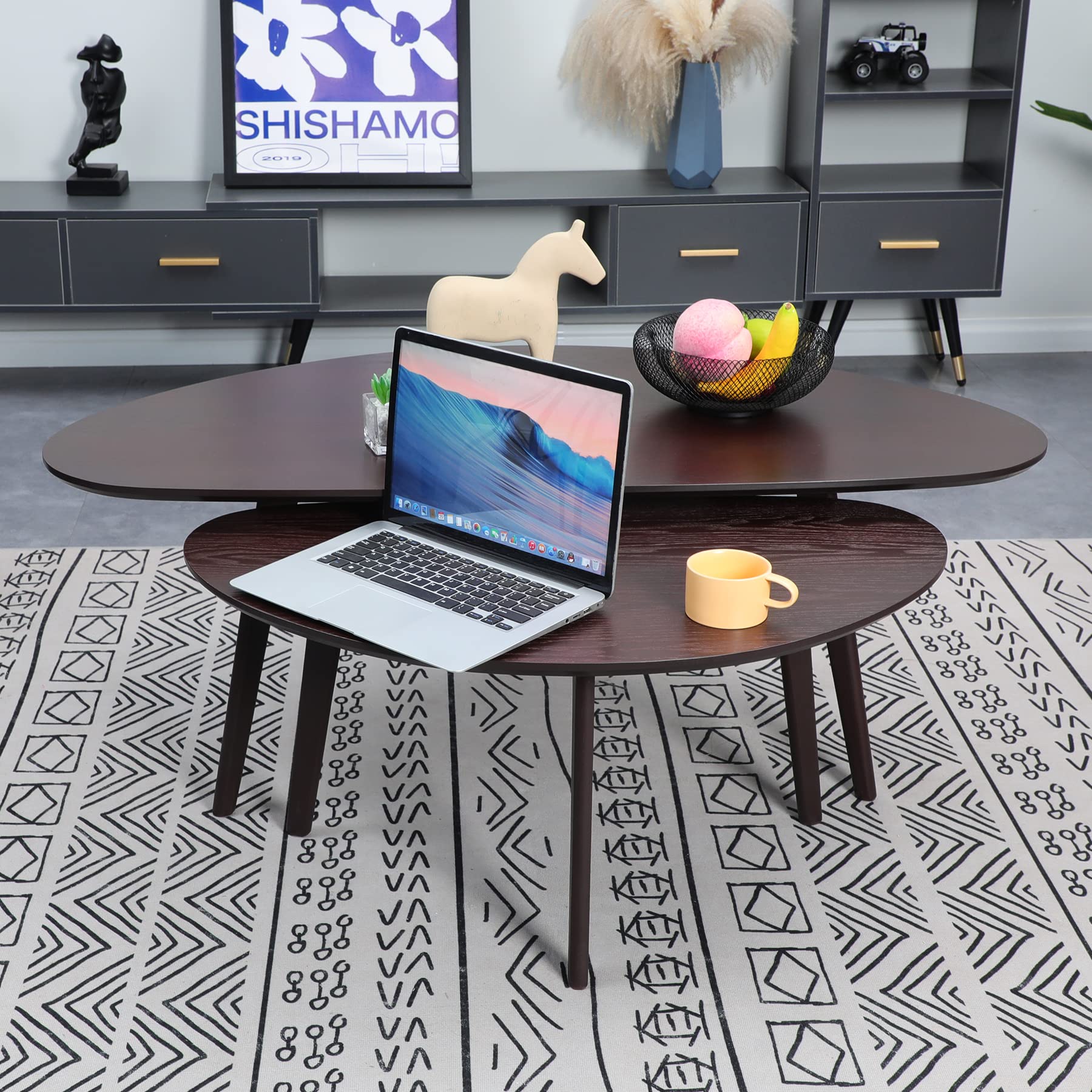 FIRMINANA Mid Century Modern Oval Coffee Table - 47.3