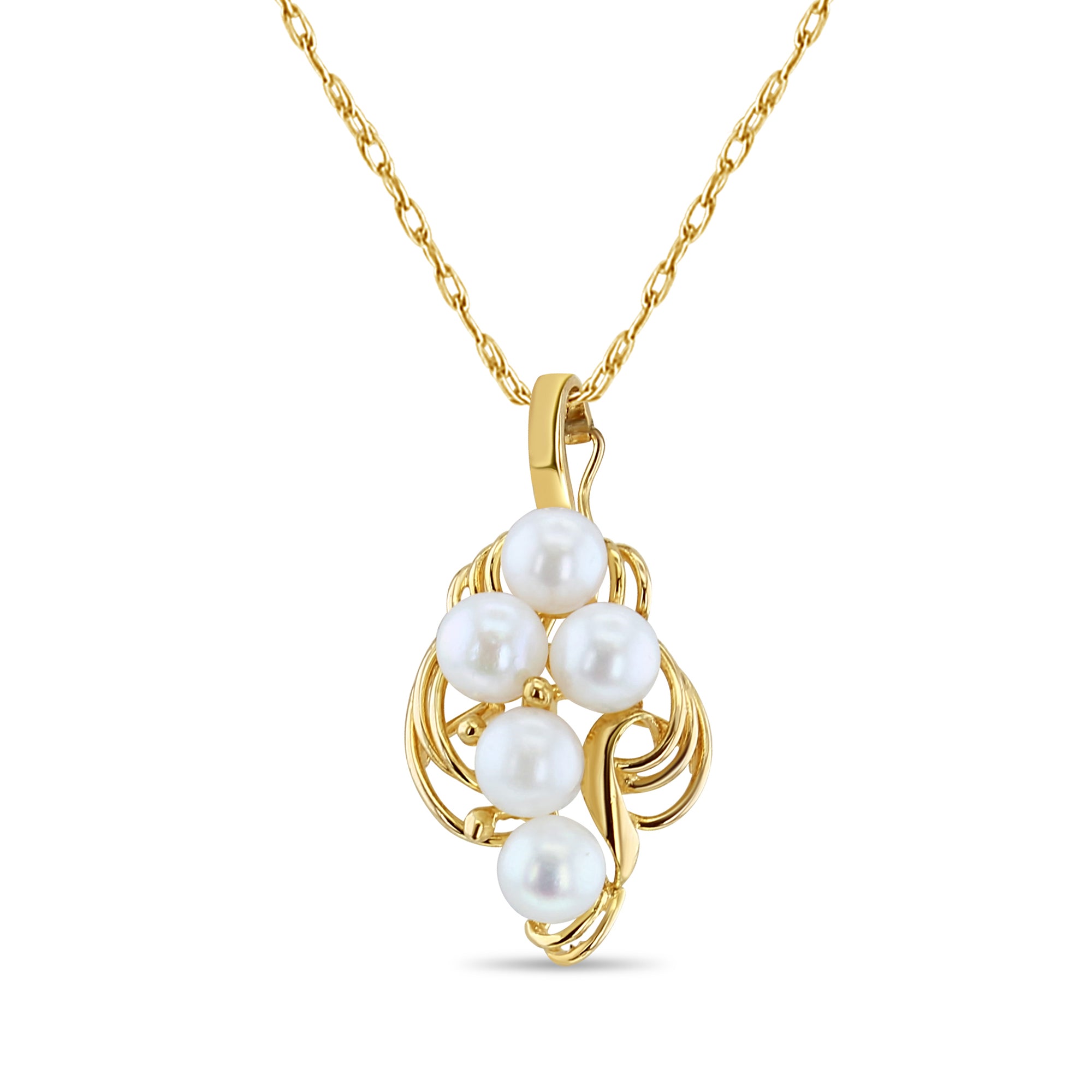 5MM Pearl Cluster Necklace - 14K Yellow Gold Jewelry for Women, Elegant Gift for Wedding, Anniversary & Special Occasions