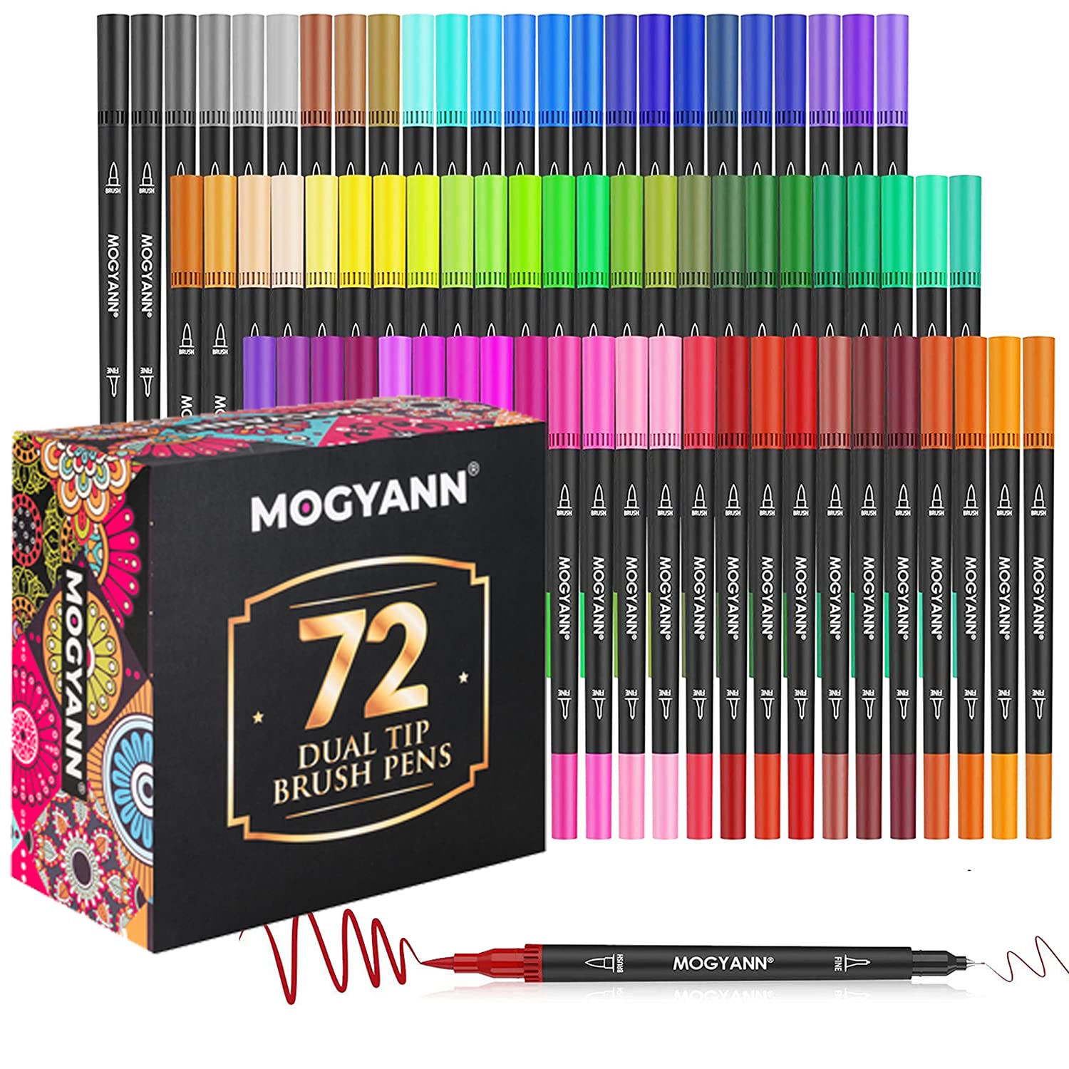 MOGYANN 72 Dual Tip Brush Pens Set - Vibrant Alcohol-Based Markers for Adult Coloring Books, Sketching, Calligraphy & DIY Art Projects