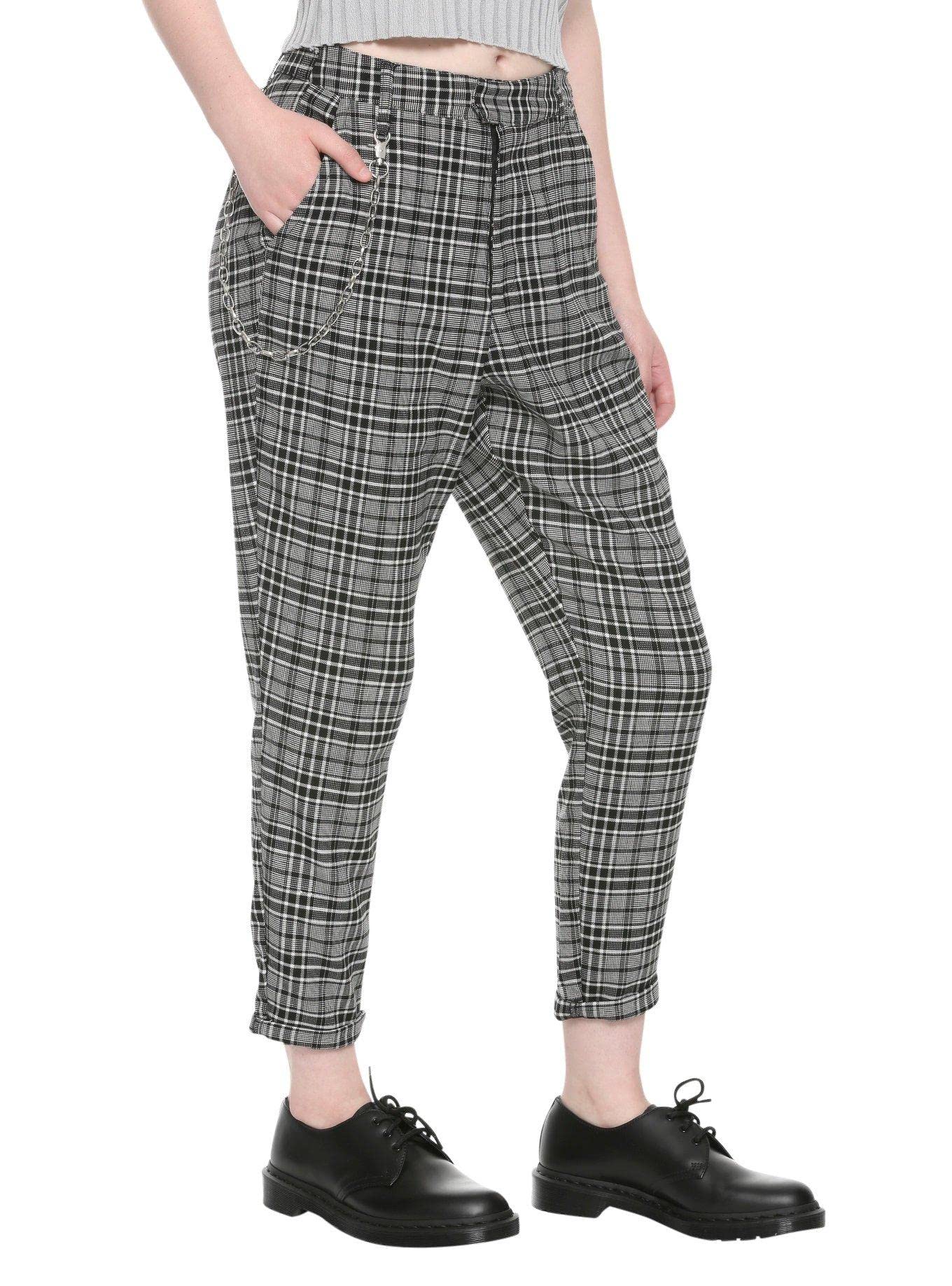 Stylish Red Plaid Pants with Detachable Chain - Trendy Tartan Trousers for Women & Men - Perfect for Casual Outfits, Streetwear Fashion, and Party Looks