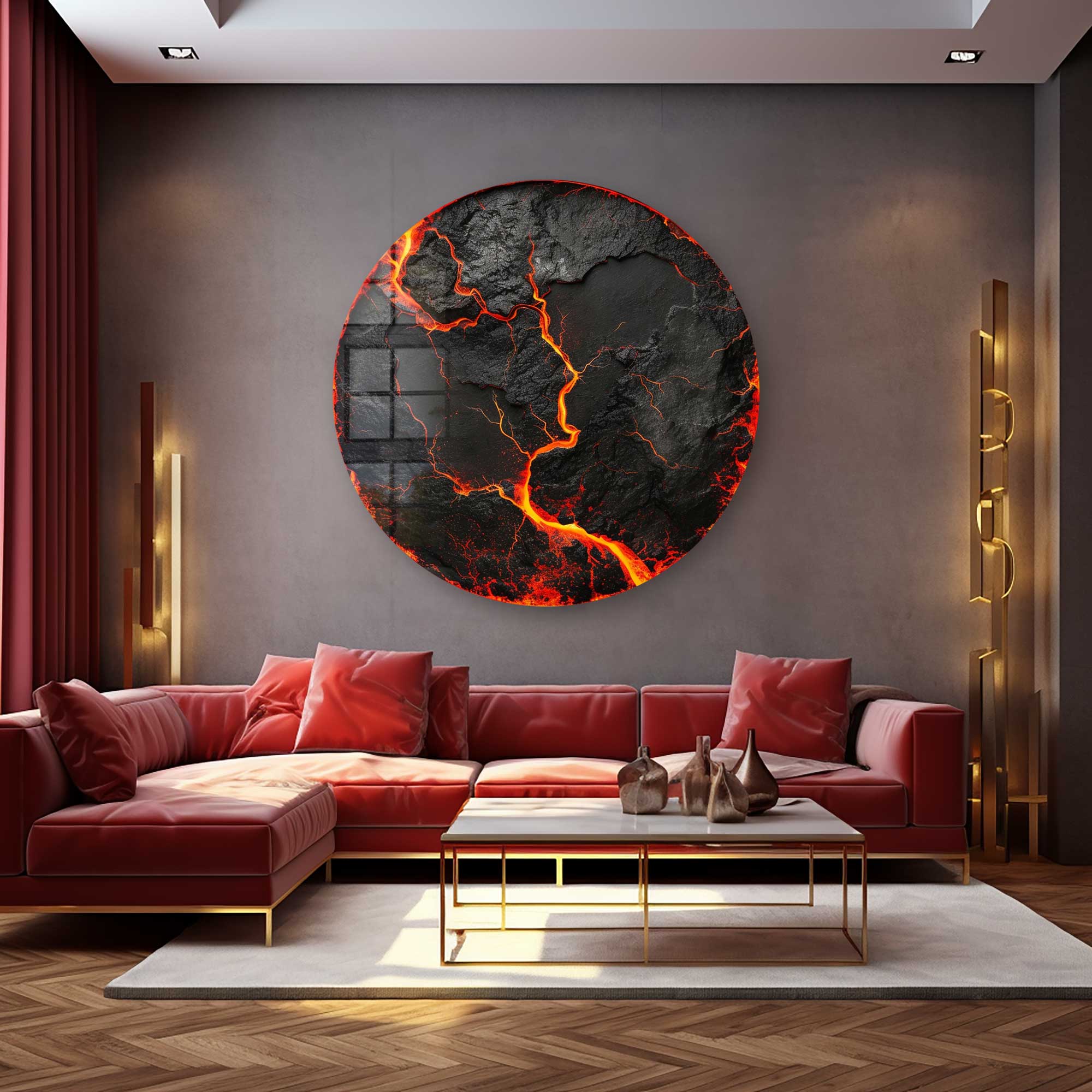 Lava Rounded Glass Wall Art - Modern Abstract Home Decor for Living Room, Bedroom & Office - Shatter-Resistant Tempered Glass with Elegant Design