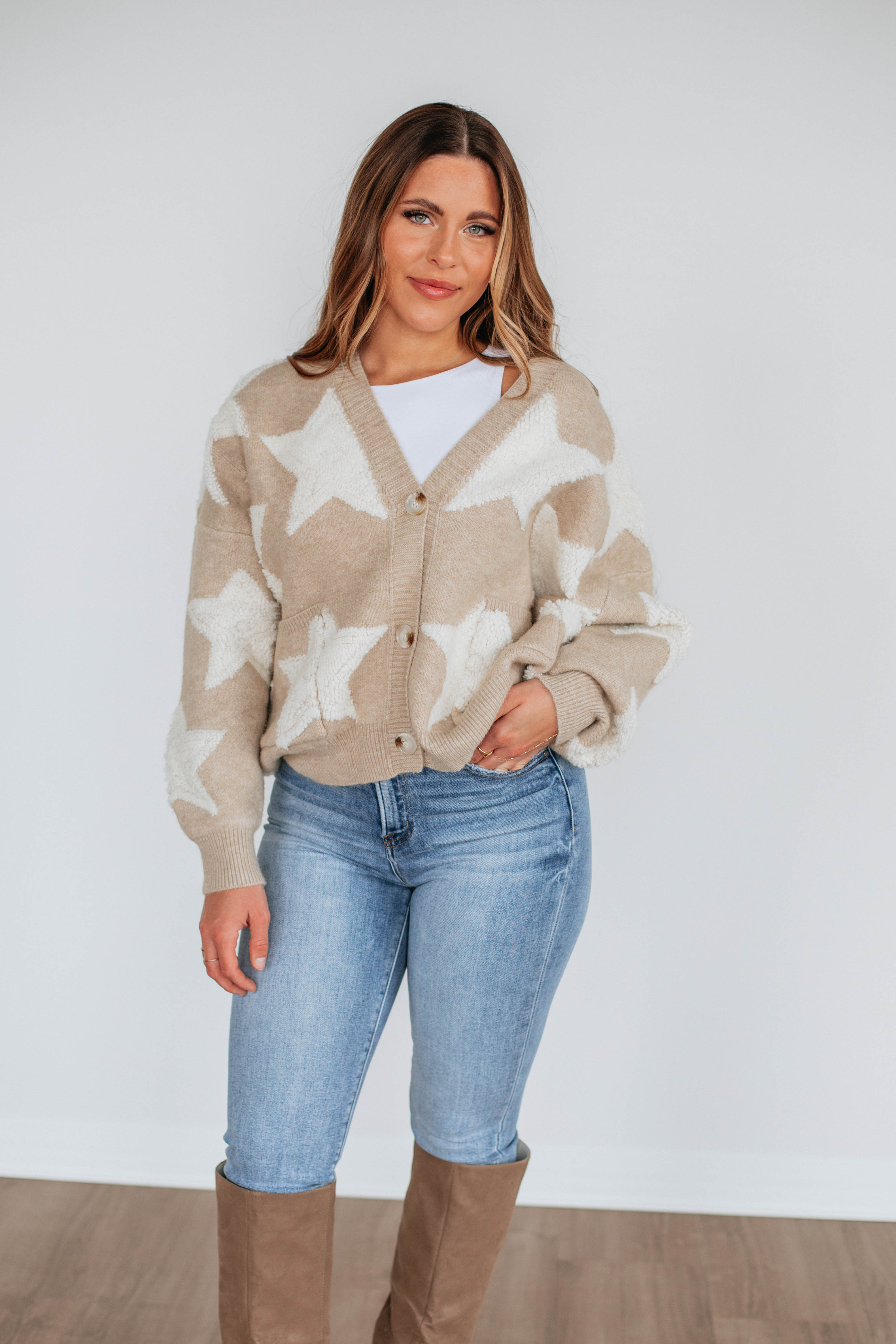 Chasing Stars Cardigan - Soft Oatmeal Knit Sweater for Women | Cozy Fall & Winter Layering | Perfect for Casual Outings & Coffee Dates