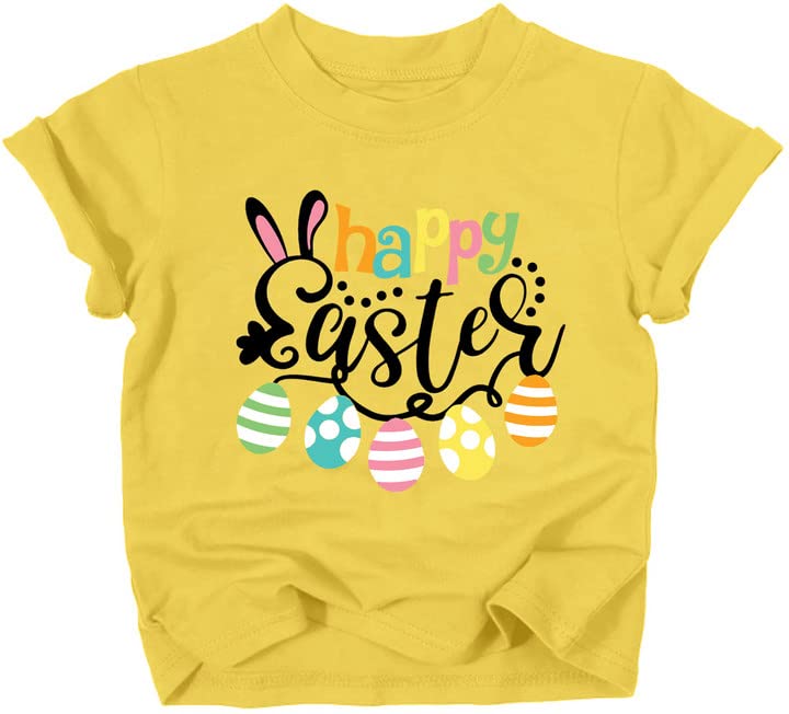 Happy Easter Bunny Rabbit Graphic T-Shirt for Toddler Boys & Girls - Cute Easter Egg Letter Print Tee - Perfect for Easter Egg Hunts, Family Photos & Spring Celebrations