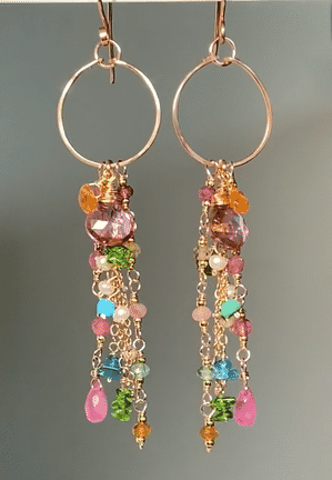 Rose Gold Mystic Pink Topaz Multicolor Gemstone Long Boho Dangle Earrings for Women | Elegant Statement Jewelry for Parties, Weddings & Special Occasions