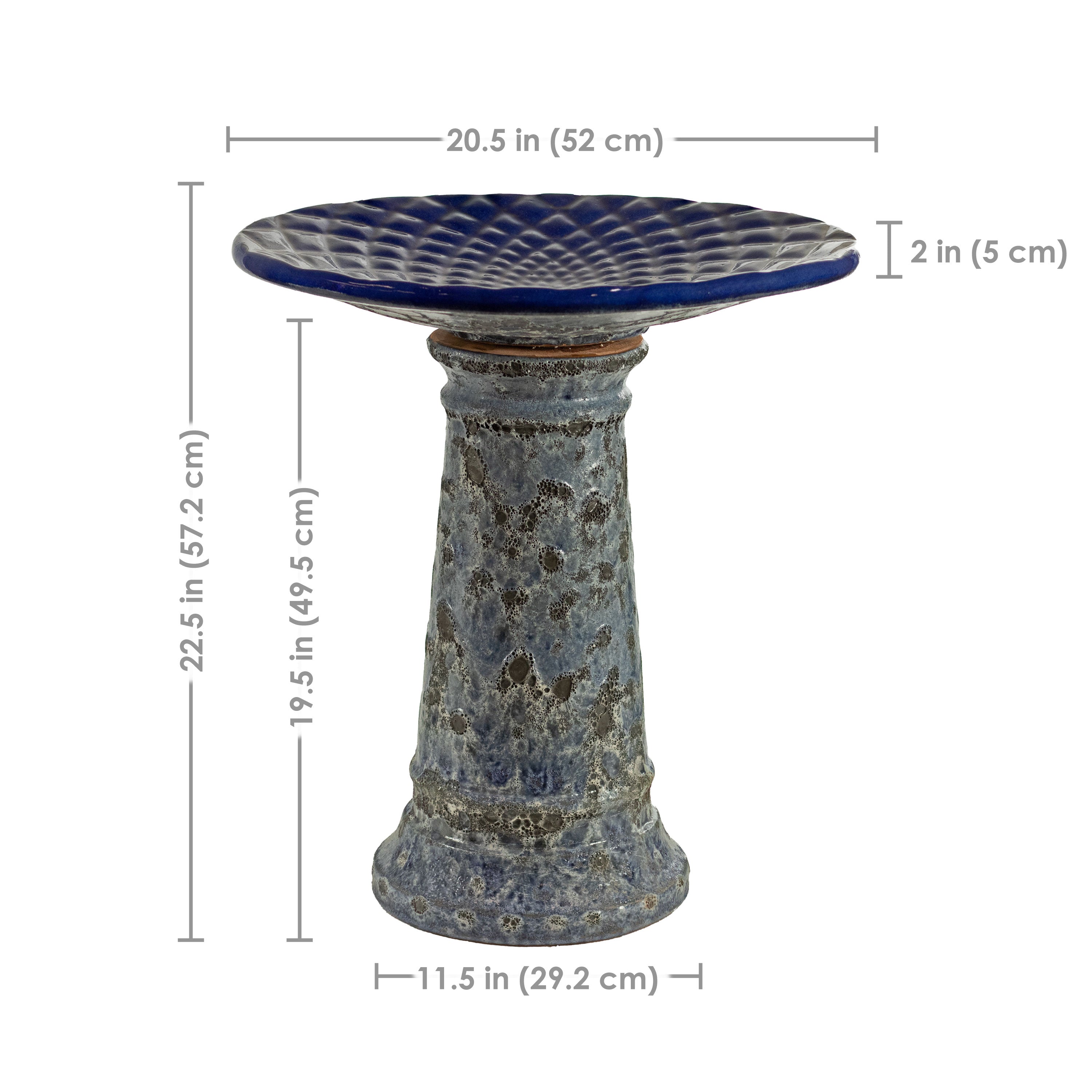 Sunnydaze Rennes Outdoor Ceramic Bird Bath - Blue Lava Finish - 22.5 Inch Height - Perfect for Garden Decor & Attracting Wild Birds