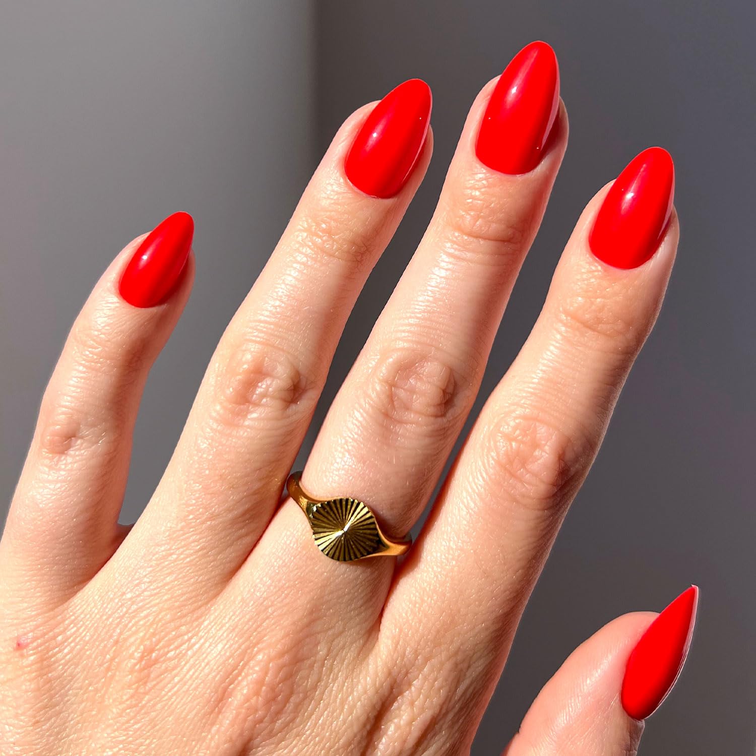 Glamnetic Press On Nails - Fiery Red Short Almond Fake Nails | Opaque Bright Red Reusable False Nails Kit with 15 Sizes (30 Nails) | Perfect for Parties, Weddings, and Special Occasions