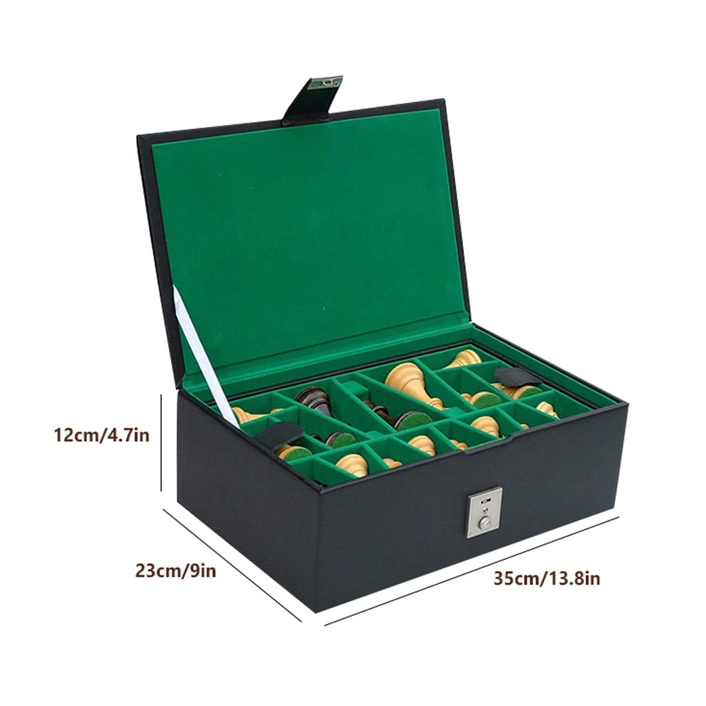 Premium Leather Chess Piece Storage Box - Black Travel Organizer with 34 Slots for 4-4.25in King Chess Pieces | Portable Chess Accessories Case for Tournament, Home & Travel | Perfect for Chess Enthusiasts, Club Games & On-the-Go Play