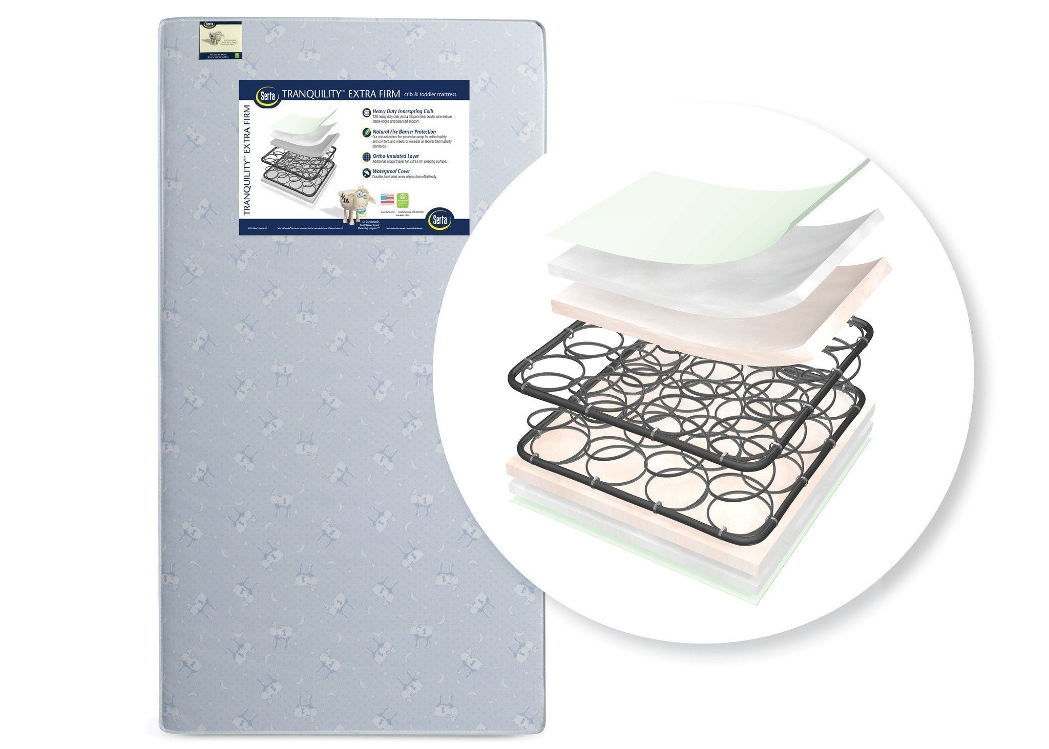 Serta Tranquility™ Extra Firm Crib & Toddler Mattress - Breathable Waterproof Baby Mattress for Safe Sleep | Perfect for Nursery, Daycare & Travel