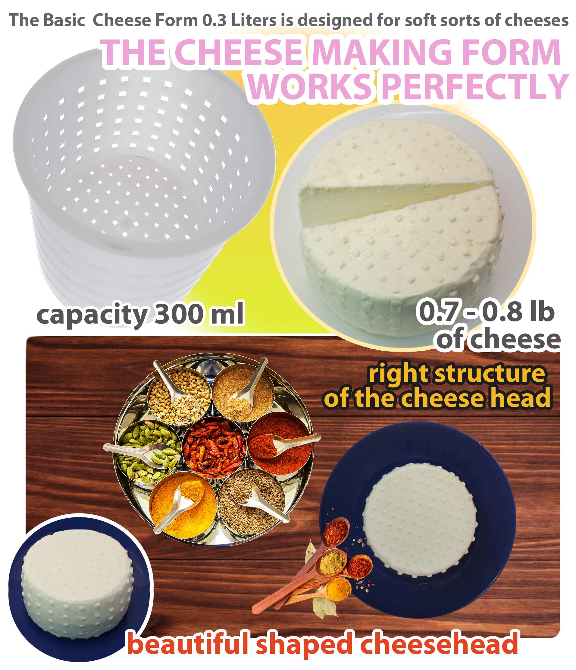 1/3QT Small Cheese Mold for Homemade Cheese Making - Soft Cheese, Cream Cheese & Feta Mold - DIY Cheese Making Supplies Basket - Perfect for Artisan Cheesemaking, Home Kitchens & Gifts
