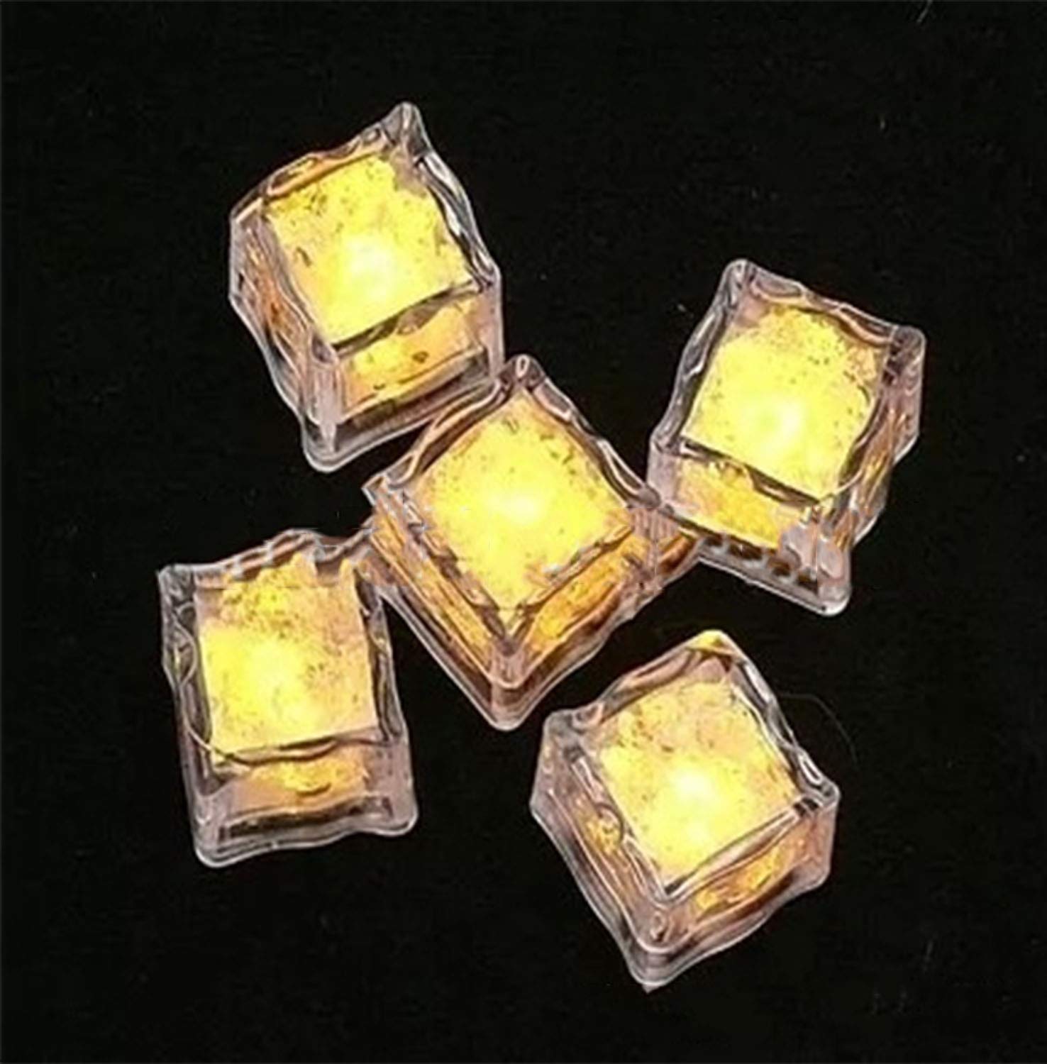 12Pcs Multi-Color LED Light Up Ice Cubes for Drinks - Reusable Glowing Ice Cube Lights for Champagne Tower, Cocktails, Christmas Party, Wedding, Club & Bar Decorations (Yellow) - Perfect for Night Parties, Home Entertaining and Holiday Celebrations