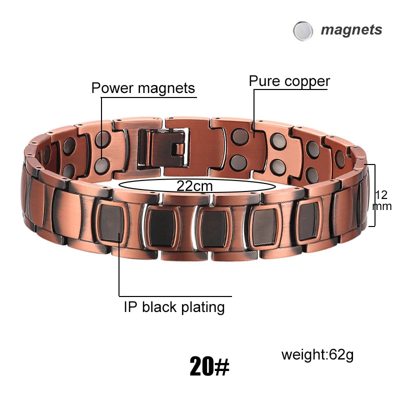 Men's Magnetic Health Bracelet - Pure Copper Energy Bracelet with Blood Pressure Magnets | Pain Relief & Improved Circulation | Perfect for Fitness, Work & Daily Wear