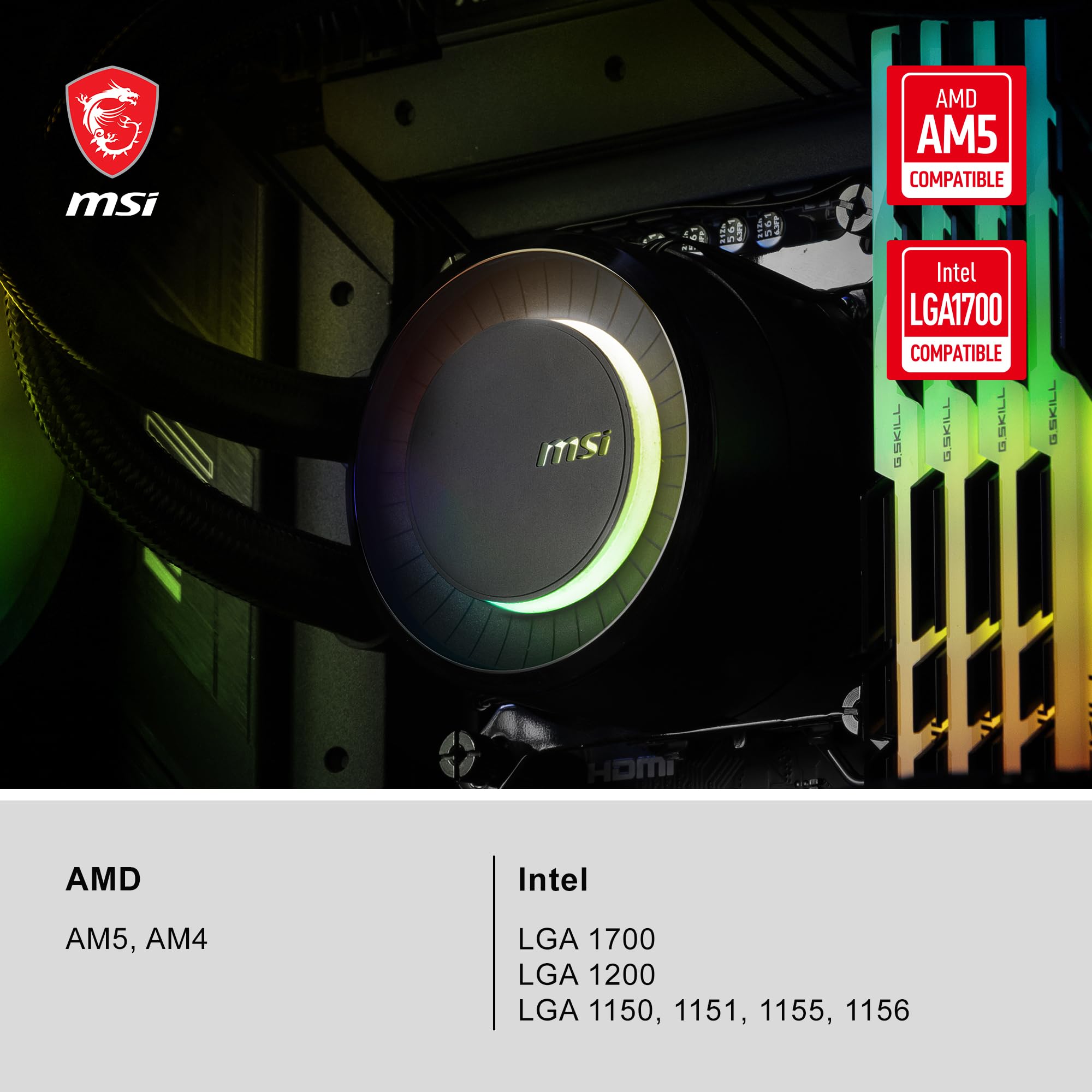 MSI MAG CORELIQUID E240 AIO RGB CPU Liquid Cooler - 240mm Radiator with Dual 120mm ARGB PWM Fans - High Performance Cooling for Gaming PCs & Workstations