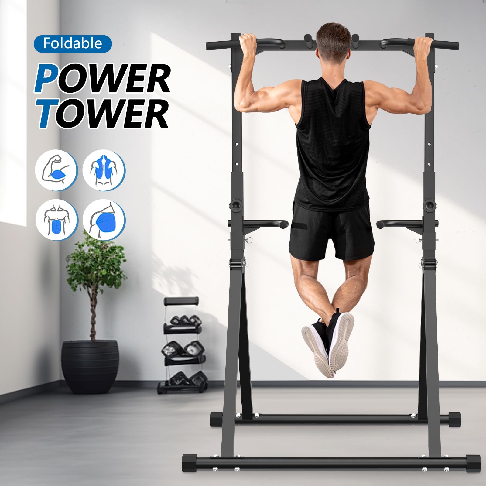 Pull Up Bar for Home Gym - Power Tower with Dip Station for Strength Training & Fitness Workouts - Perfect for Home Exercise, Calisthenics & Full Body Workouts