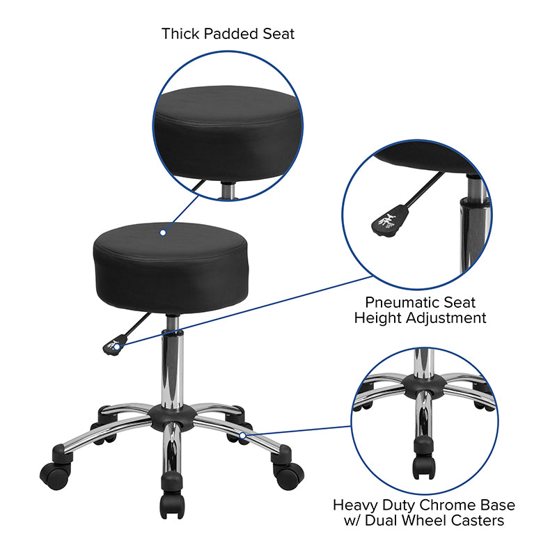 FLASH Medical Ergonomic Stool with Chrome Base - Adjustable Rolling Stool for Doctors, Dentists, Nurses & Lab Technicians - Comfortable & Durable for Clinics, Hospitals & Medical Offices