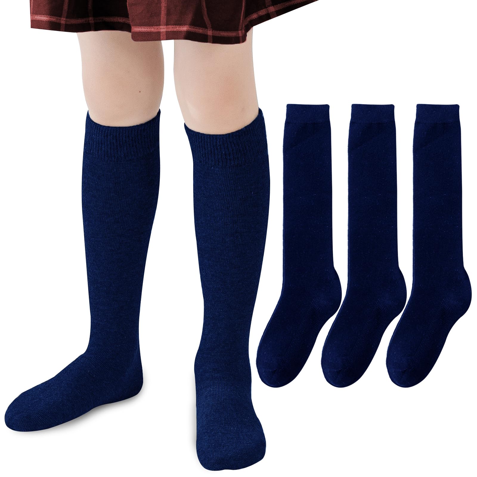 Girls Knee High Socks - Seamless School Uniform Socks for Kids & Boys - Soft Cotton Long Socks (3/5 Pack) - Perfect for School, Soccer & Daily Wear