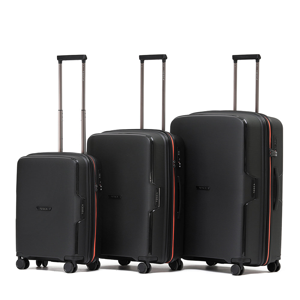 Tosca BEL AIR 3-Piece Suitcase Set (29in 25in 20in) Black/Orange - Perfect for Travel, Business Trips & Family Vacations