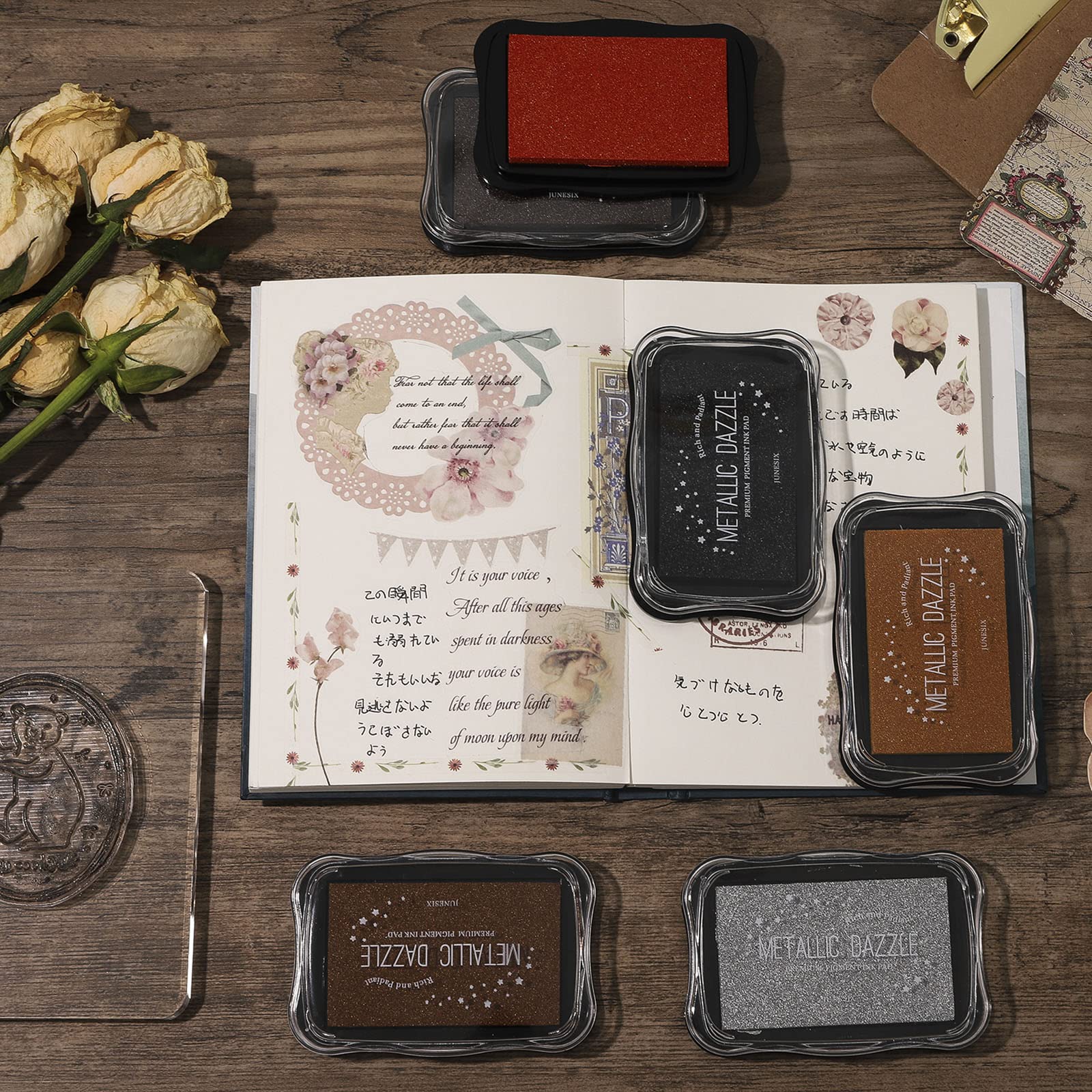 Metallic Ink Pads for Rubber Stamps - Washable & Reusable Craft Ink for DIY Projects, Wedding Cards, Scrapbooking, Wood & Paper Crafts - Silver Ink Pad for Embossing & Stamping - Perfect for Card Making, Gift Wrapping & Home Decor