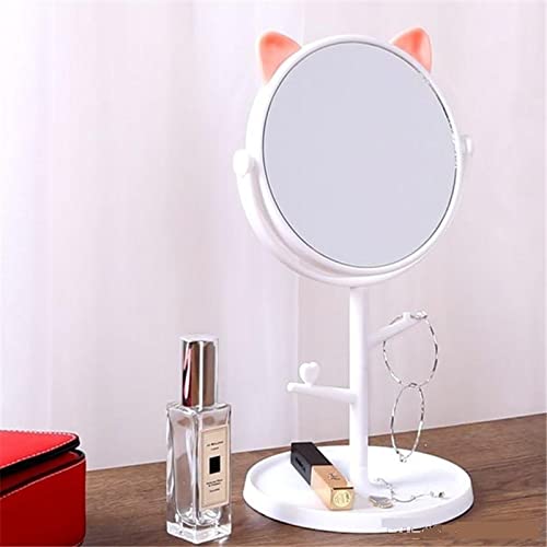Snevad 360° Rotating Vanity Makeup Mirror with LED Lights - Adjustable Desktop Dressing Mirror for Women & Girls, Cute Cat Ears Design, Perfect for Makeup, Shaving, Skincare & Home Decor