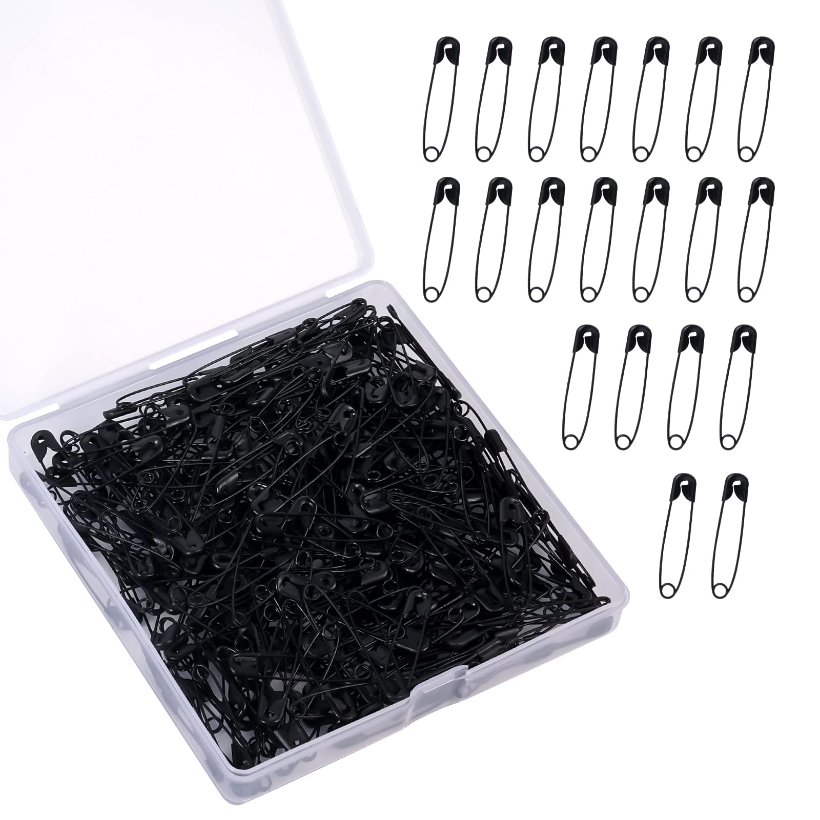 300 Pcs 1.26 Inch Black Metal Safety Pins Bulk - Large 1.26
