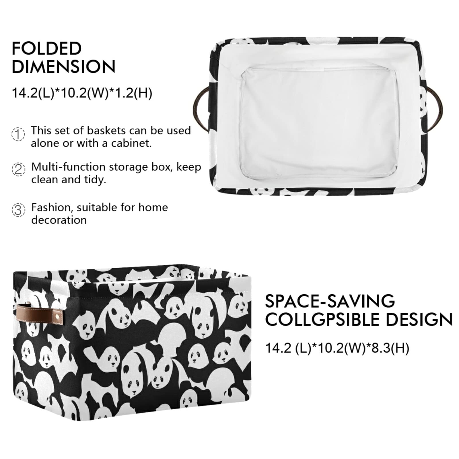 ALAZA Dinosaur Toy Storage Basket - Waterproof Baby Shower Organizer Bin Box for Nursery, Kids Room & Playroom (14.2x10.2x8.3 Inches, Panda Black White) - Perfect for Storing Stuffed Animals, Books & Toys