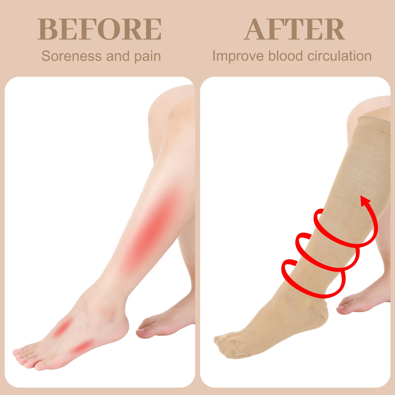 Firtink 2 Pairs 20-30 mmHg Compression Socks for Women & Men - Knee High Support for Varicose Veins, Nursing, Pregnancy, Sports & Travel - Ideal for Running, Hiking, Flying & Long Work Shifts