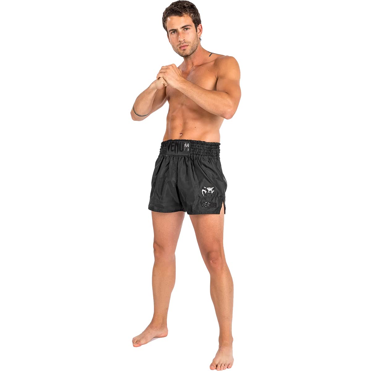 Venum Men's Classic Muay Thai Shorts - Black/Black | MMA, Kickboxing & Training Shorts for Combat Sports & Fitness Workouts