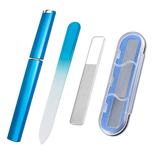 Premium Crystal Glass Nail File Set with Protective Case - Natural Nail Buffer & Shiner for Women, Ladies & Girls - Perfect Manicure Kit for Home, Travel & Salon Use - Ideal Gift for Nail Care Enthusiasts - Blue