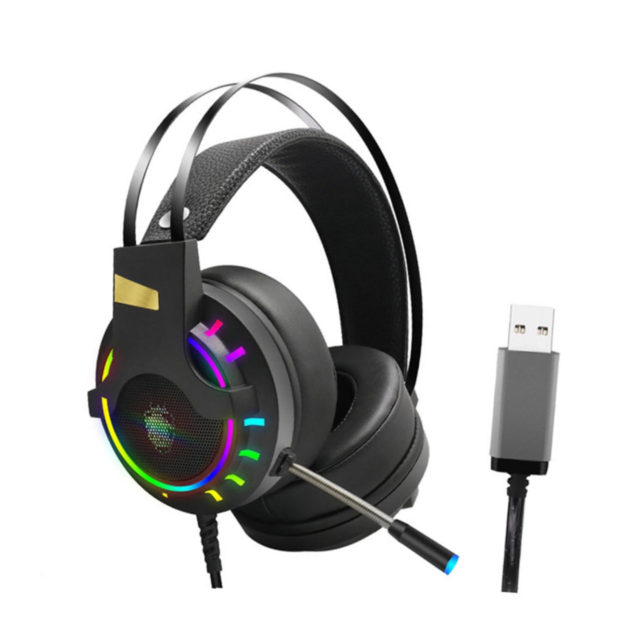 Uonlytech USB 7.1 Surround Sound Gaming Headset with Noise-Canceling Mic, RGB LED Lights, Wired Over-Ear Headphones for PC, PS4, PS5, Xbox - Perfect for FPS, MOBA & Streaming Games
