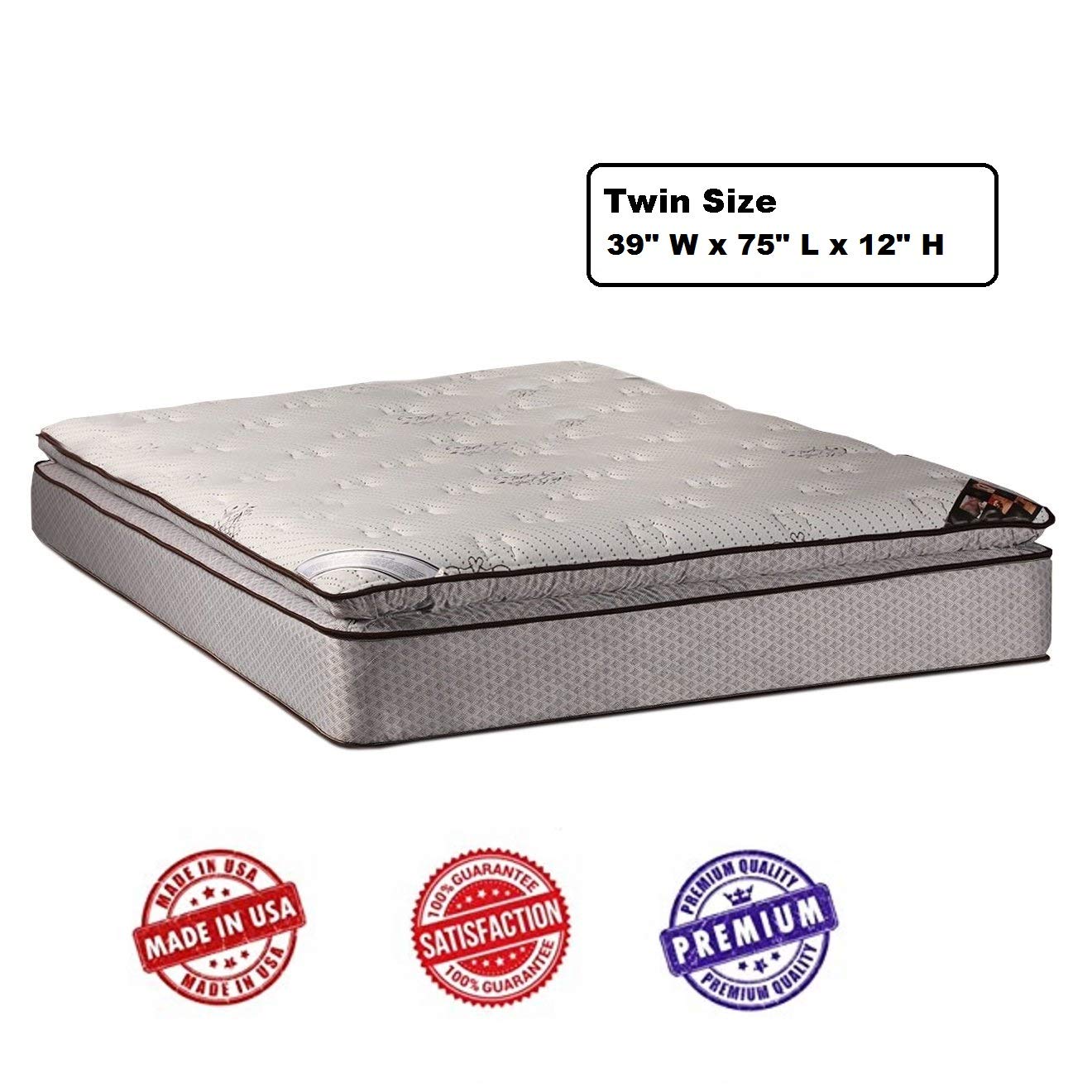 Dream Solutions USA Dream Sleep Spinal Plush Pillow Top Mattress - Enhanced Cushion Support with Innerspring Coils for Lasting Comfort, Twin Size - Perfect for Back Pain Relief & Side Sleepers