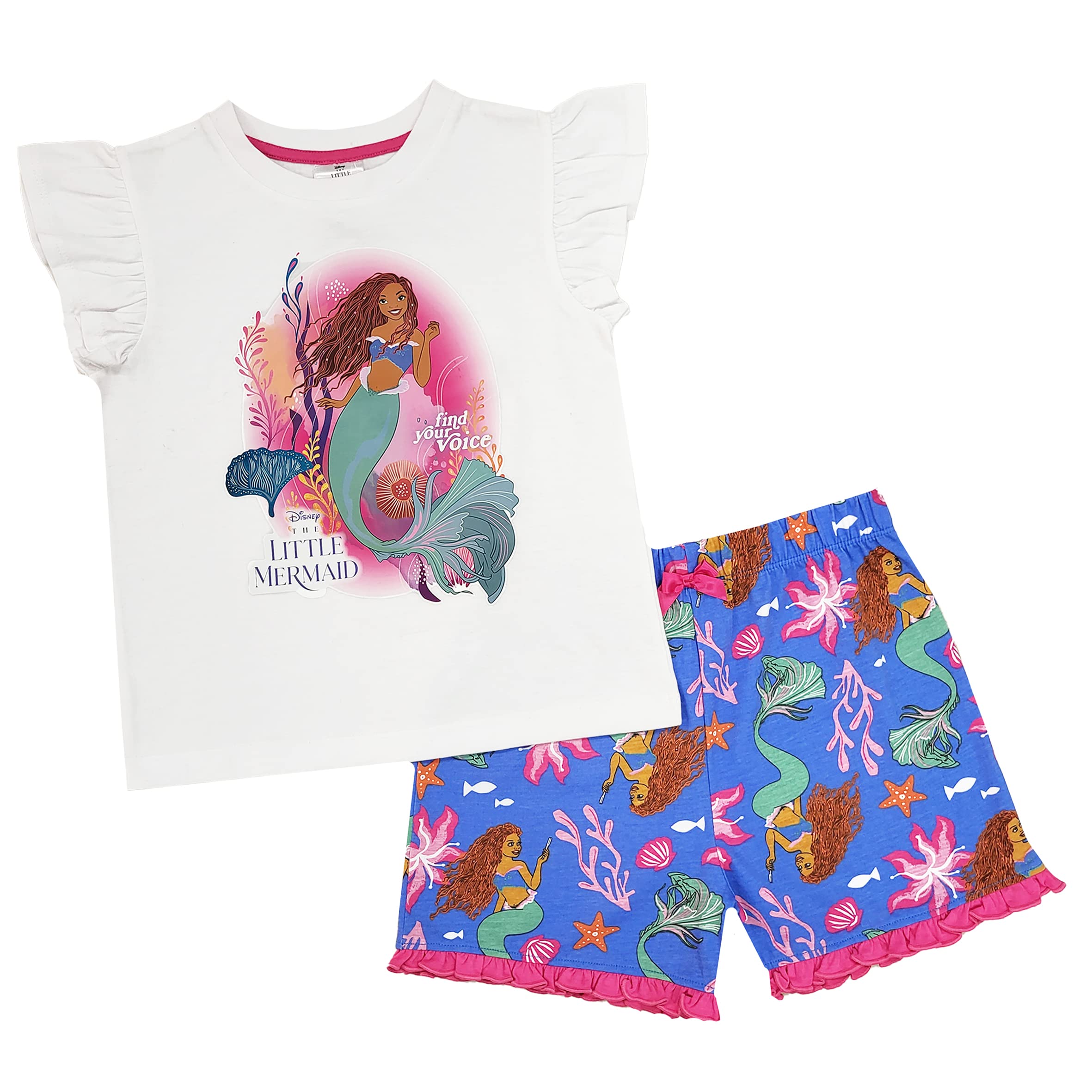 Disney Little Mermaid Girls' Short Pajama Set - Ariel Themed Nightwear for Kids | Perfect for Sleepovers, Birthday Gifts & Disney Themed Parties