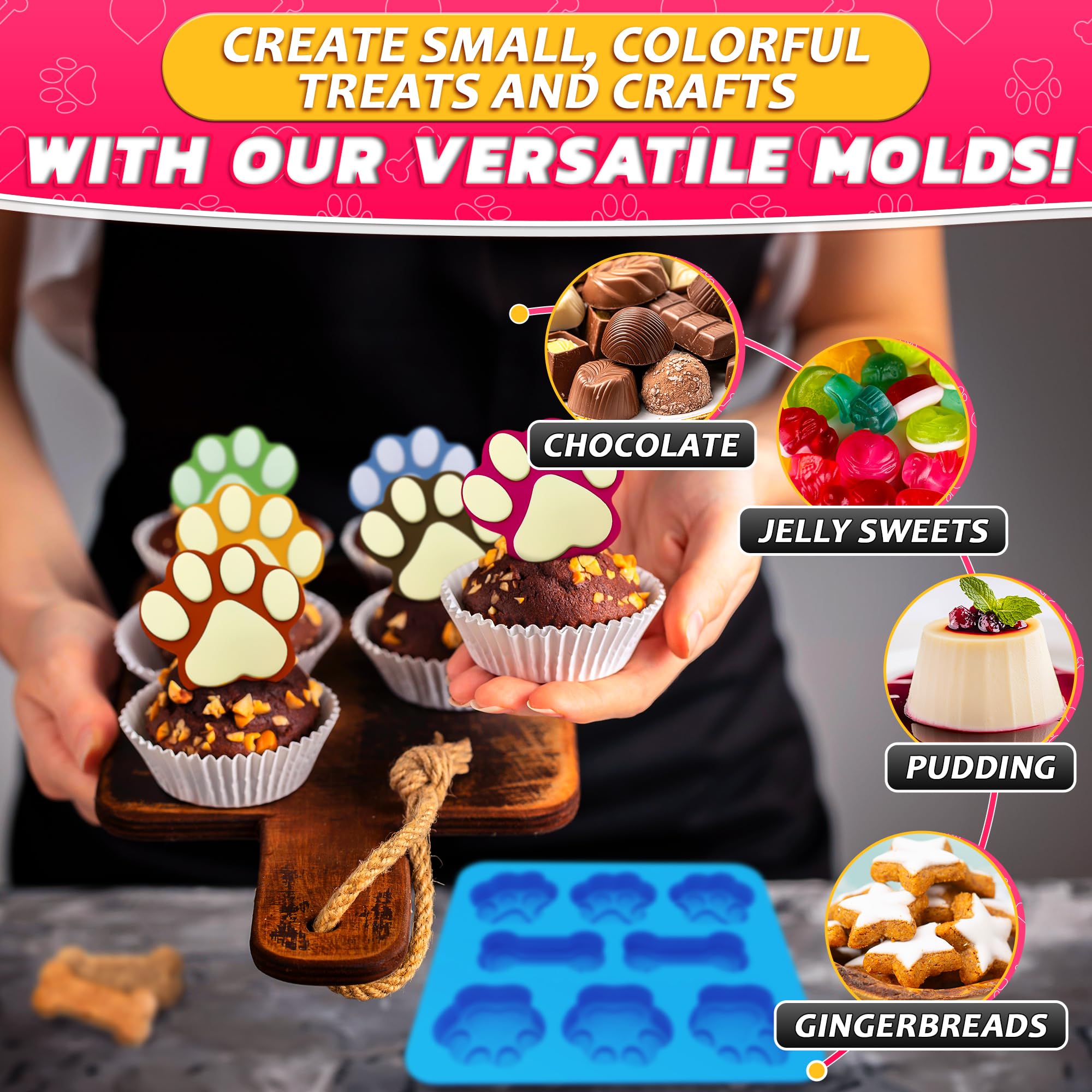 2 Pcs Silicone Dog Treat Molds for Baking, Freezing & Candy Making - Reusable Chocolate Molds for Homemade Dog Treats - Perfect for DIY Pet Snacks, Frozen Treats & Party Favors