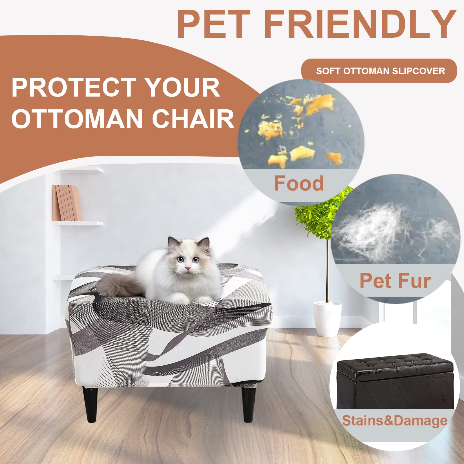 Eco-Friendly Stretch Ottoman Slipcover - Rectangular Storage Ottoman Cover with Non-Slip Elastic Bottom | Perfect for Living Room, Bedroom & Nursery Decor