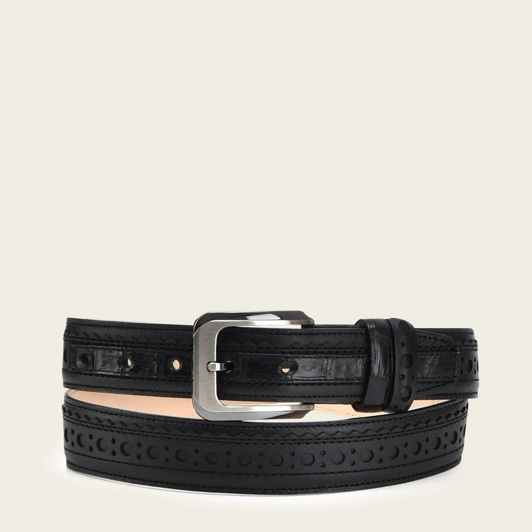 Premium Genuine Caiman Leather Belt for Men - Stylish Black Casual Fashion Belt - Perfect for Office, Business, and Formal Occasions