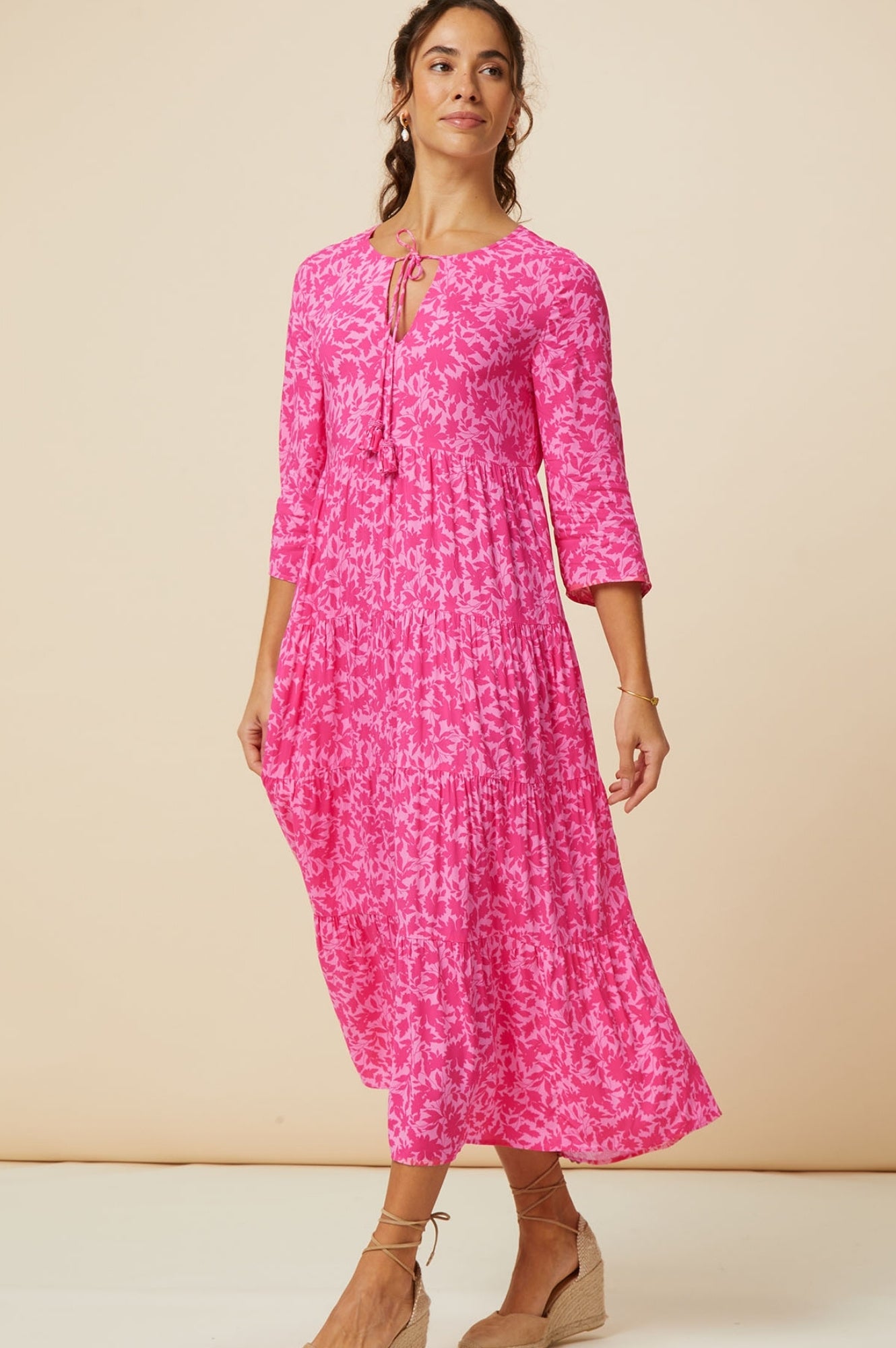 Emma EcoVero™ Midi Dress - Sustainable Pink Floral Summer Dress for Women | Perfect for Beach Vacations, Garden Parties & Casual Outings