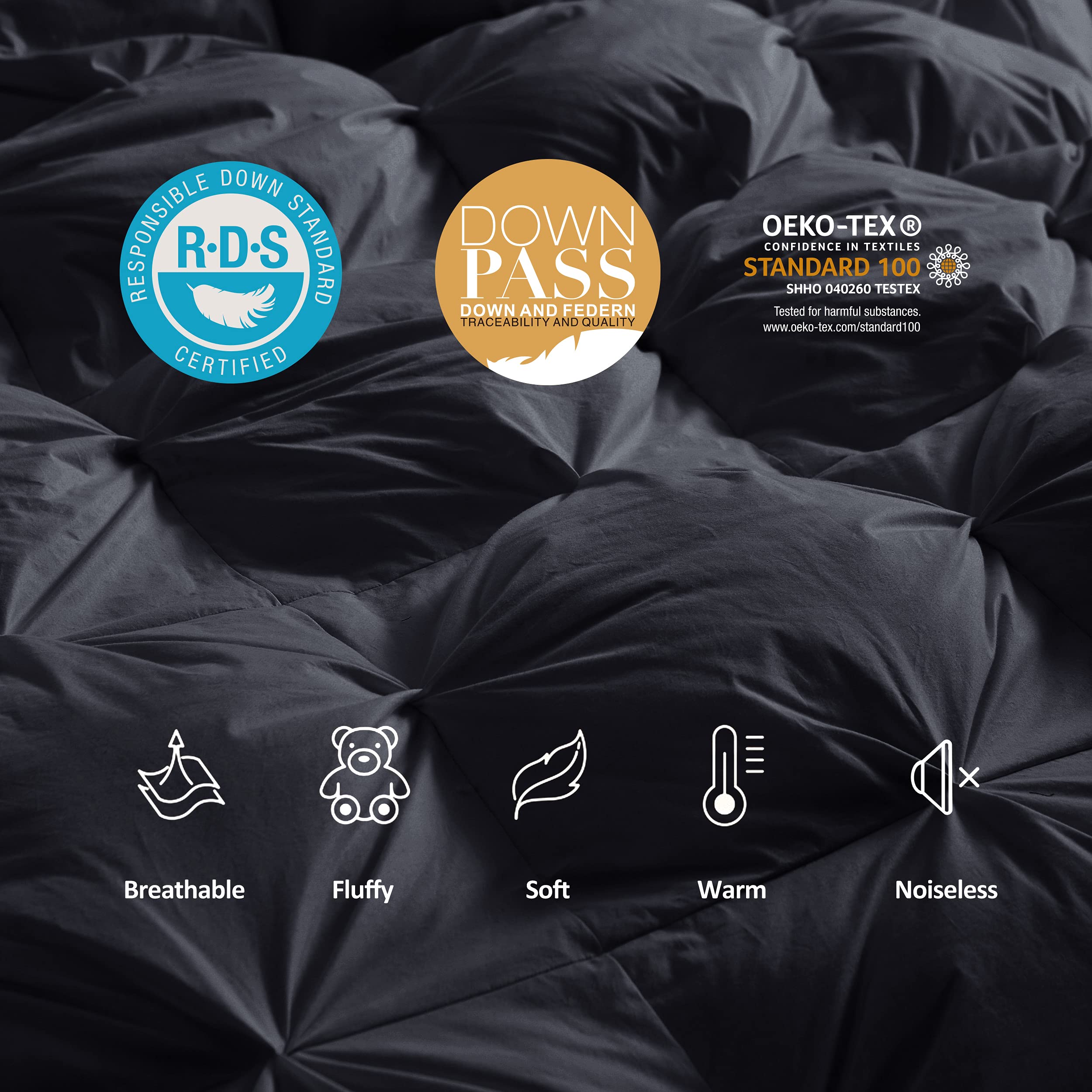 Premium All-Season Goose Down Alternative Comforter - Twin Size Duvet Insert with Baffle Box Construction | Hypoallergenic Polyester Fiber Fill | 100% Egyptian Cotton Cover | 50oz Fill Weight | Pinch Pleat Design (Black) - Perfect for Master Bedrooms, Guest Rooms & Cozy Winter Nights