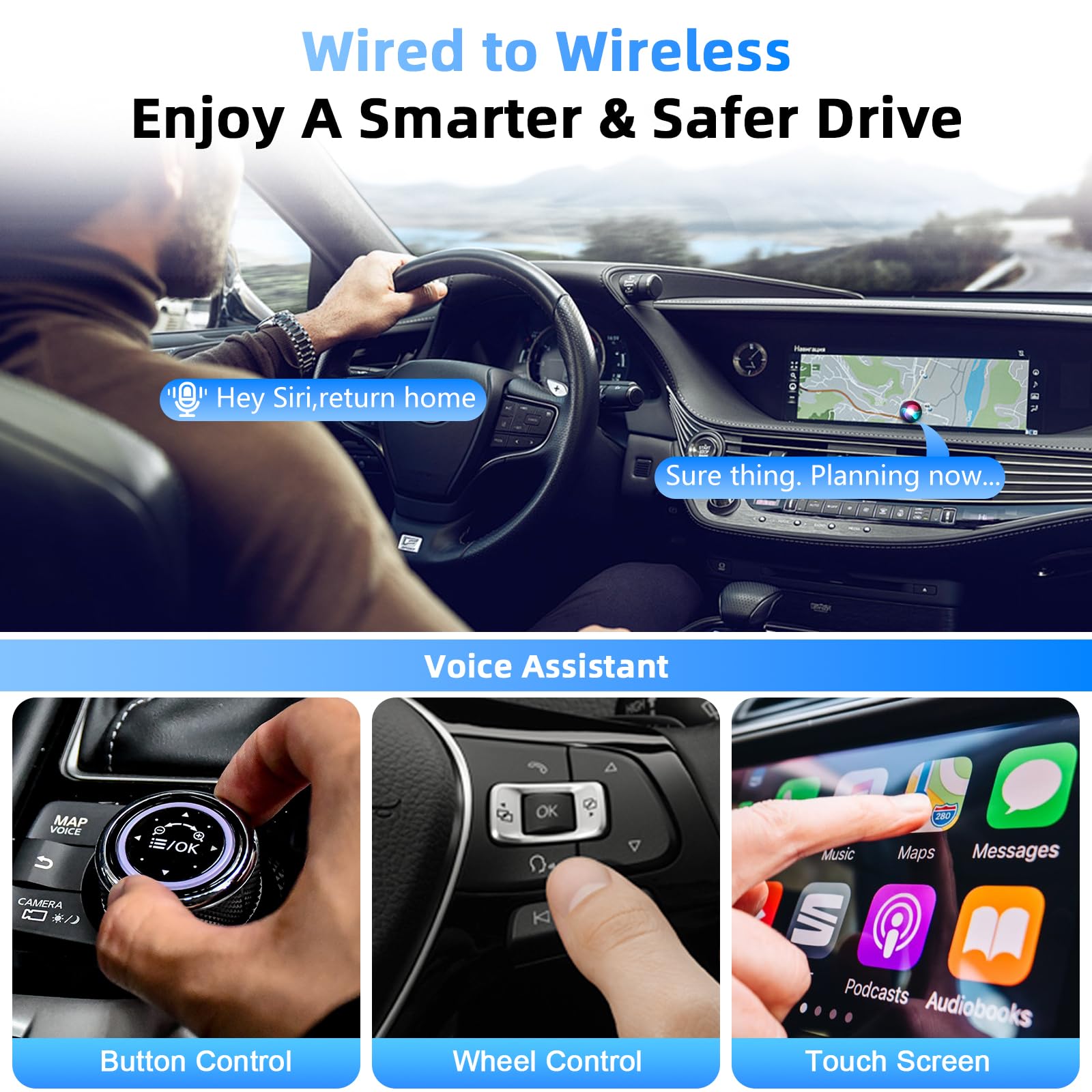 Wireless CarPlay Adapter & Android Auto Dongle 2024 - Convert Wired to Wireless for iPhone & Android - 5GHz WiFi Plug & Play CarPlay Adapter - Compatible with 2016+ Cars (Type-C/USB) - Perfect for Hands-Free Driving & Seamless Music Streaming