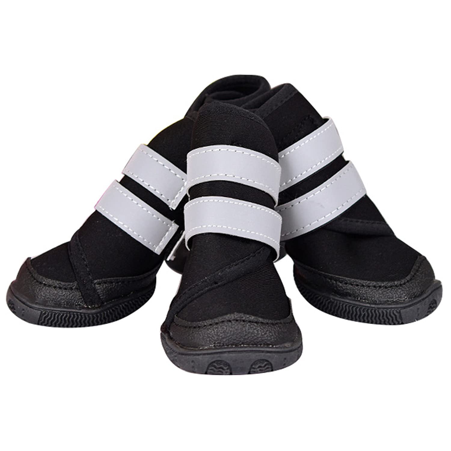 TOOPONE 4PCS Reflective Non-Slip Dog Boots with Double Lace-Up for Large Dogs - Waterproof Pet Shoes for Walking, Running & Outdoor Adventures (Black)