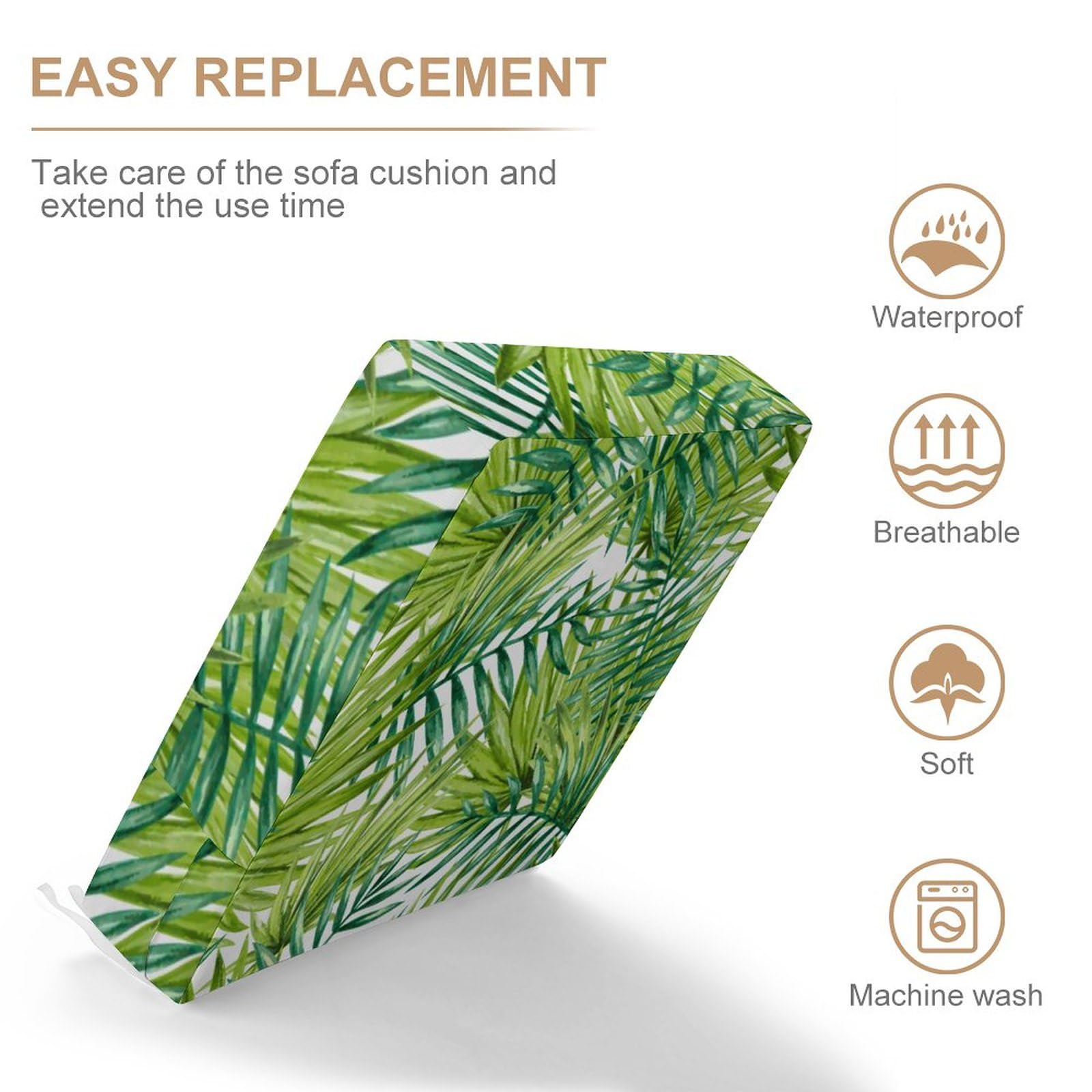 Waterproof 2-Pack Outdoor Deep Seat Patio Cushion Covers 22x20x4 Inches - Tropical Leaves Design - Durable & UV Resistant for Patio Furniture, Garden Chairs, Poolside Loungers & Outdoor Decor