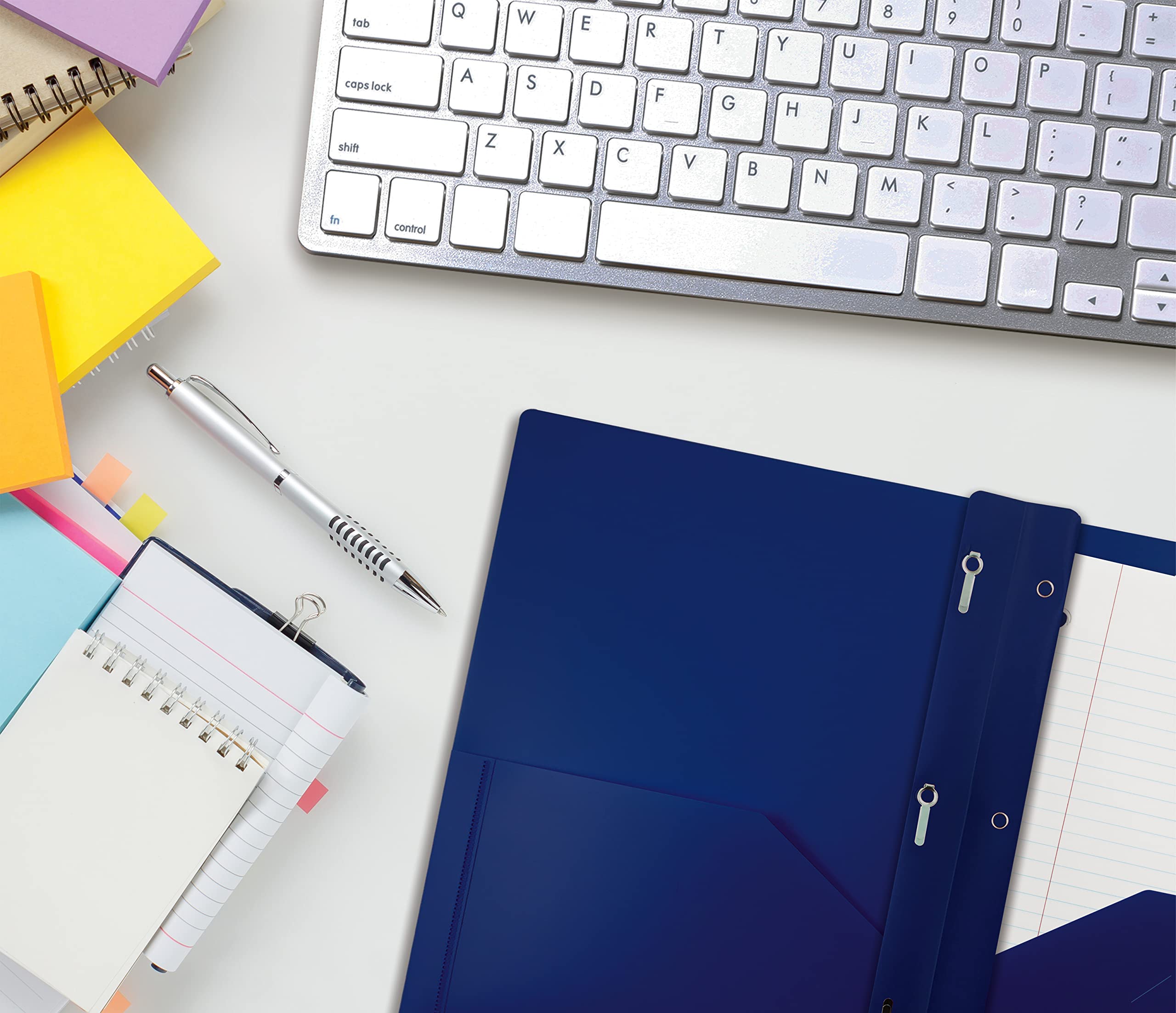Better Office Products Heavyweight Blue Plastic 2-Pocket Folders with Prongs - Letter Size Poly Folders, 24 Pack with 3 Metal Fastener Clips - Perfect for School, Office Filing & Document Organization