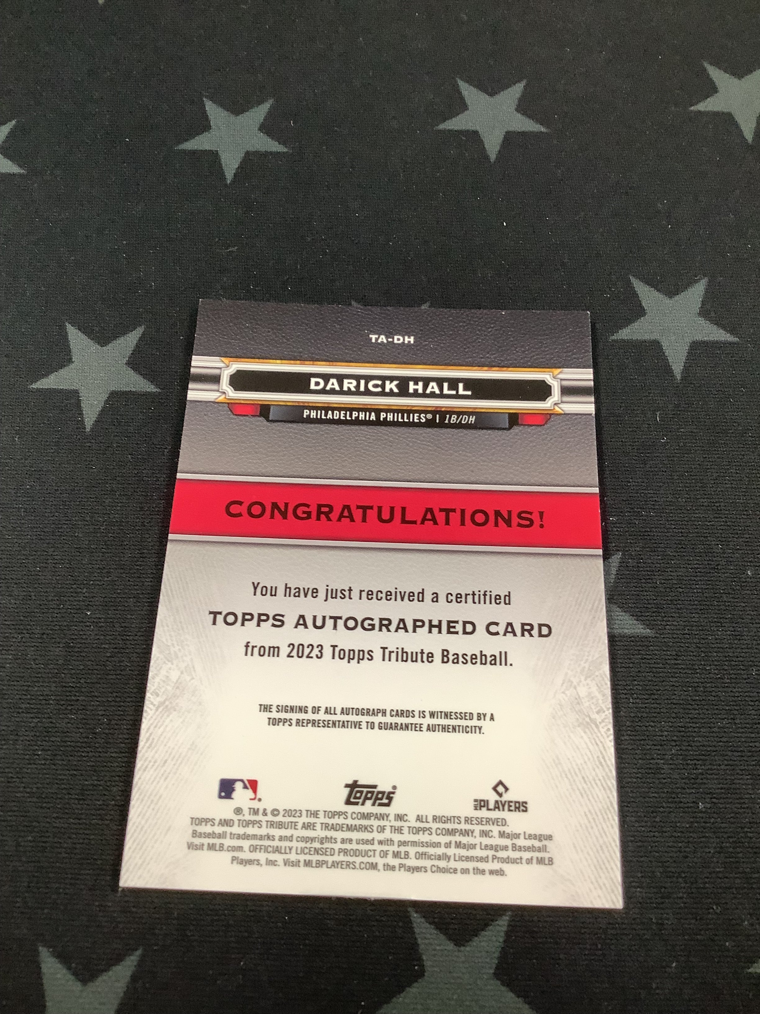 2023 Topps Tribute Darick Hall Rookie Autograph Baseball Card #/75 - Perfect for MLB Collectors & Sports Memorabilia Enthusiasts