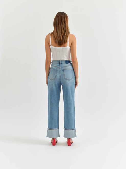 Daze Eastside Loose Cuff Jeans for Women - High Waist Distressed Denim Pants with Relaxed Fit - Perfect for Casual Outings, Streetwear Style & Everyday Comfort