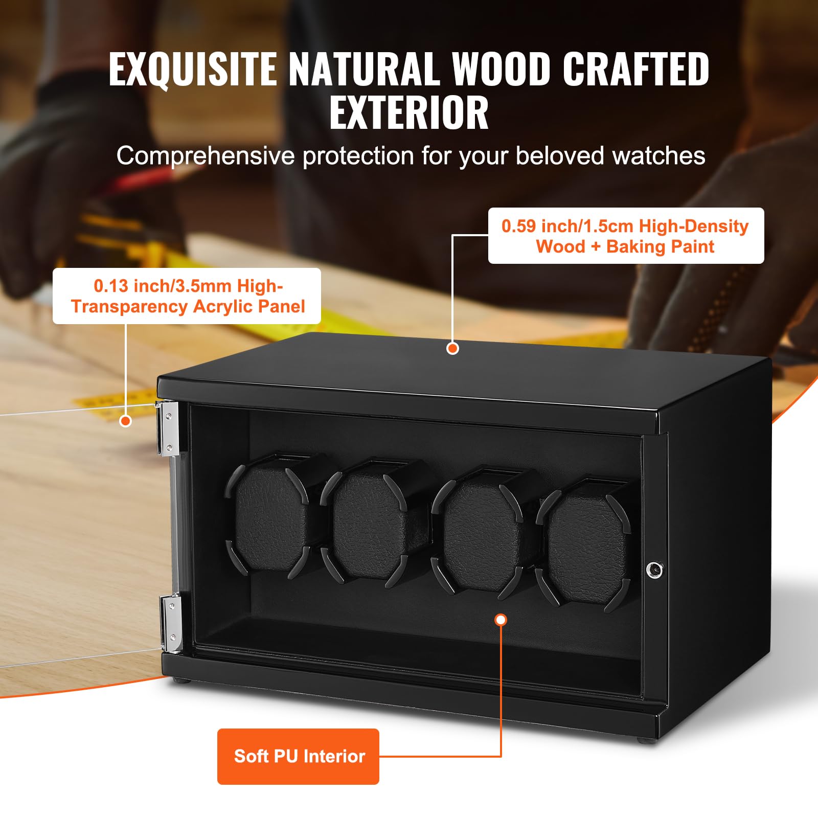 VEVOR 4 Watch Winder Box - Silent Japanese Motor, LED Light, Adjustable Rotation Speed & Direction for Automatic Watches | Perfect for Rolex, Omega, Breitling Storage & Display | Luxury Watch Care Solution for Home & Office