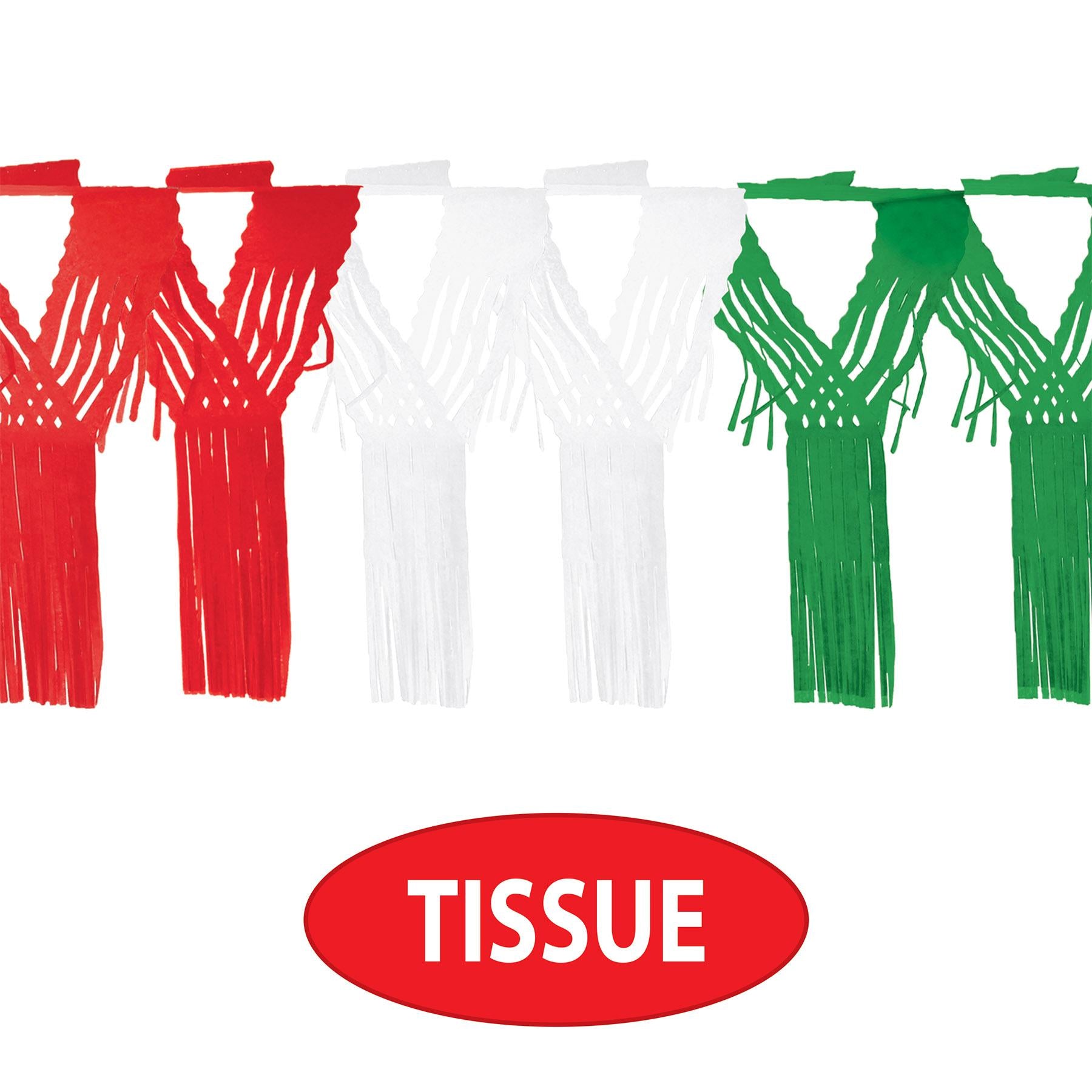 12 Pack Beistle Fiesta Drop Fringe Garland - Red, White & Green Party Decorations for Cinco de Mayo, Birthday & Mexican Themed Parties